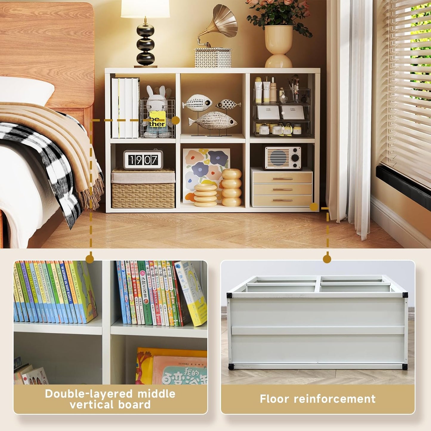 6 Cube Storage Organizer, Black Bookshelf with Storage, 2 Tier Storage Cubes,Freestanding Storage Organizer with Shelves for Living Room, Study