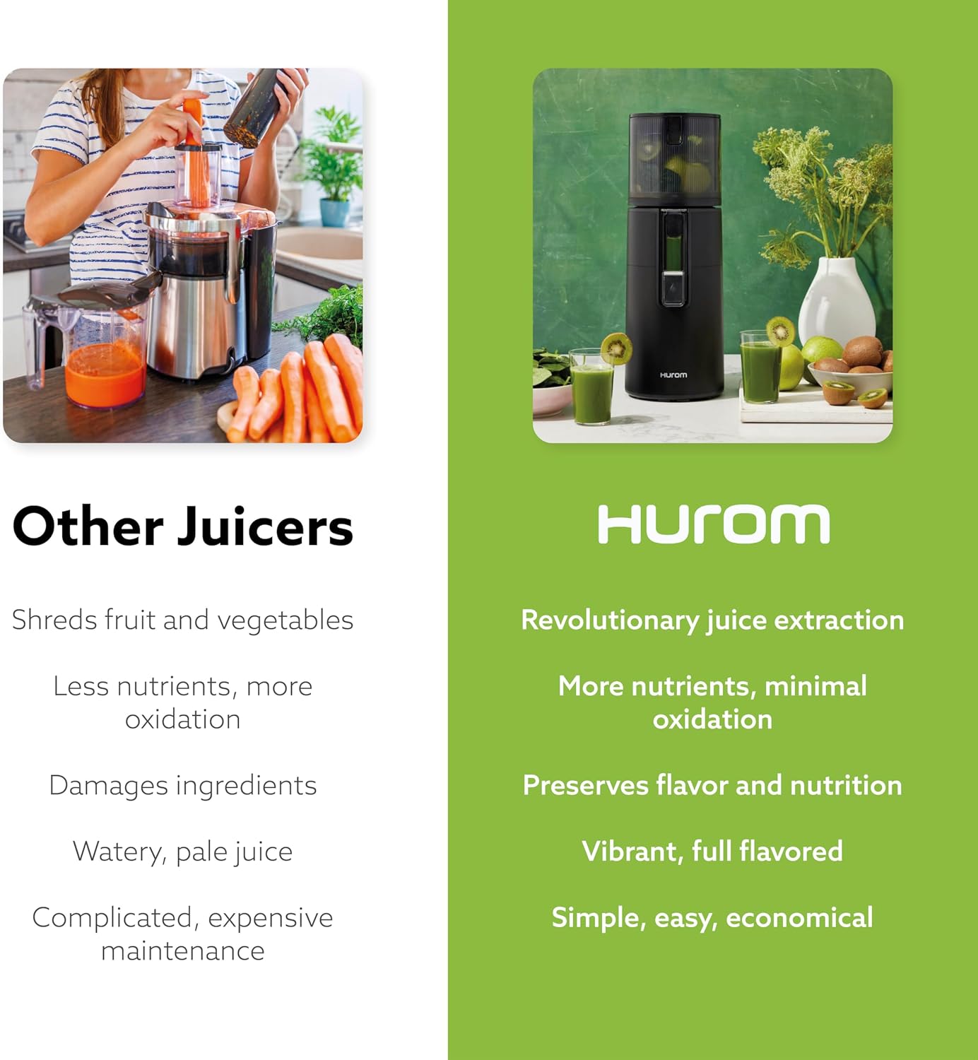 Hurom H400 Cold Press Juicer Machine, Award Winning Masticating Slow Juicer, Easy to Clean, Strainer & Hands Free with Self Feeding, Wide Mouth Hopper, Easy Assembly (Matte Black)