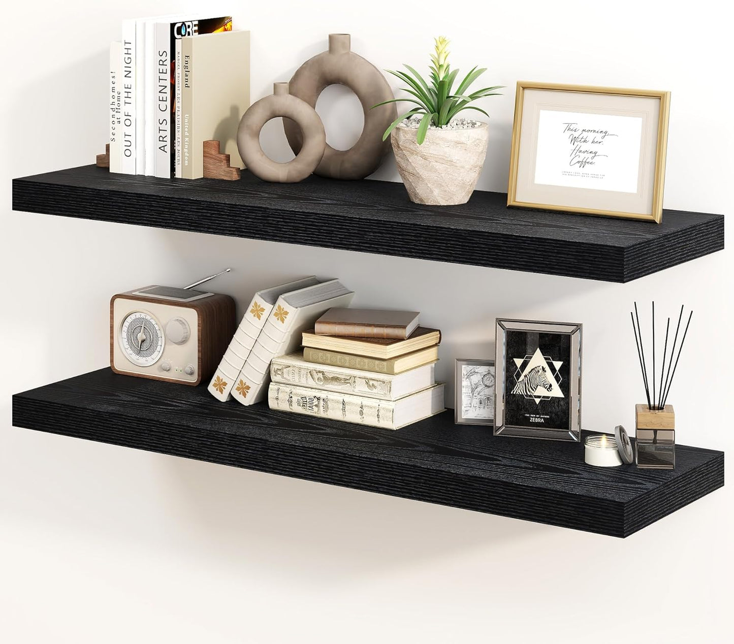 30 Inch Floating Shelves, Rustic Floating Wall Shelves 8 Inch Deep, 30 x 8 Floating Shelves for Home Decor, Deep Display & Storage Shelves for Kitchen, Bathroom, Living Room, Black Color, Set of 2