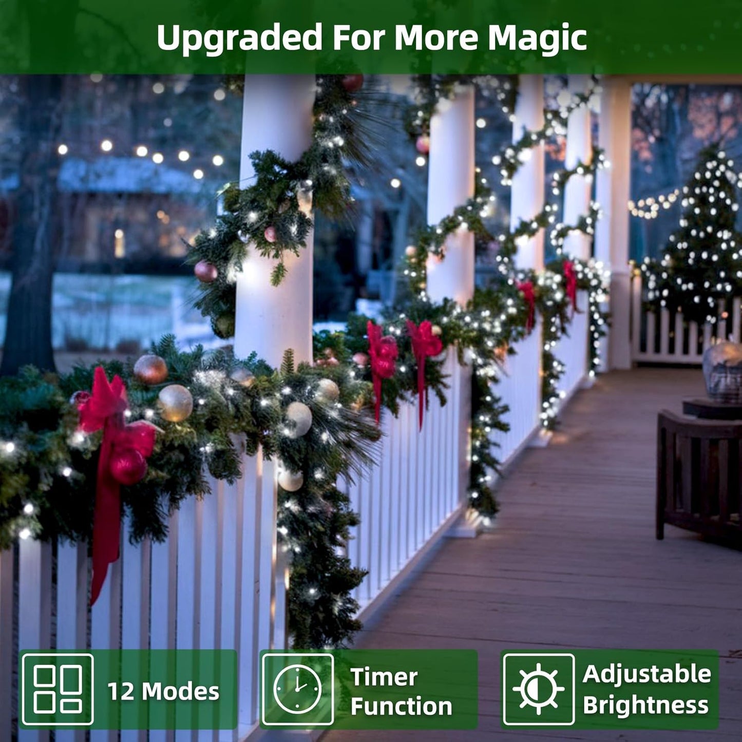 300LED Christmas Lights Outdoor Indoor Use, 12 Lighting Modes 75ft Christmas Tree Lights with Timer, Dimmable Cool White LED StringLights Waterproof for Yard Tree Wedding Party Holiday Cool White