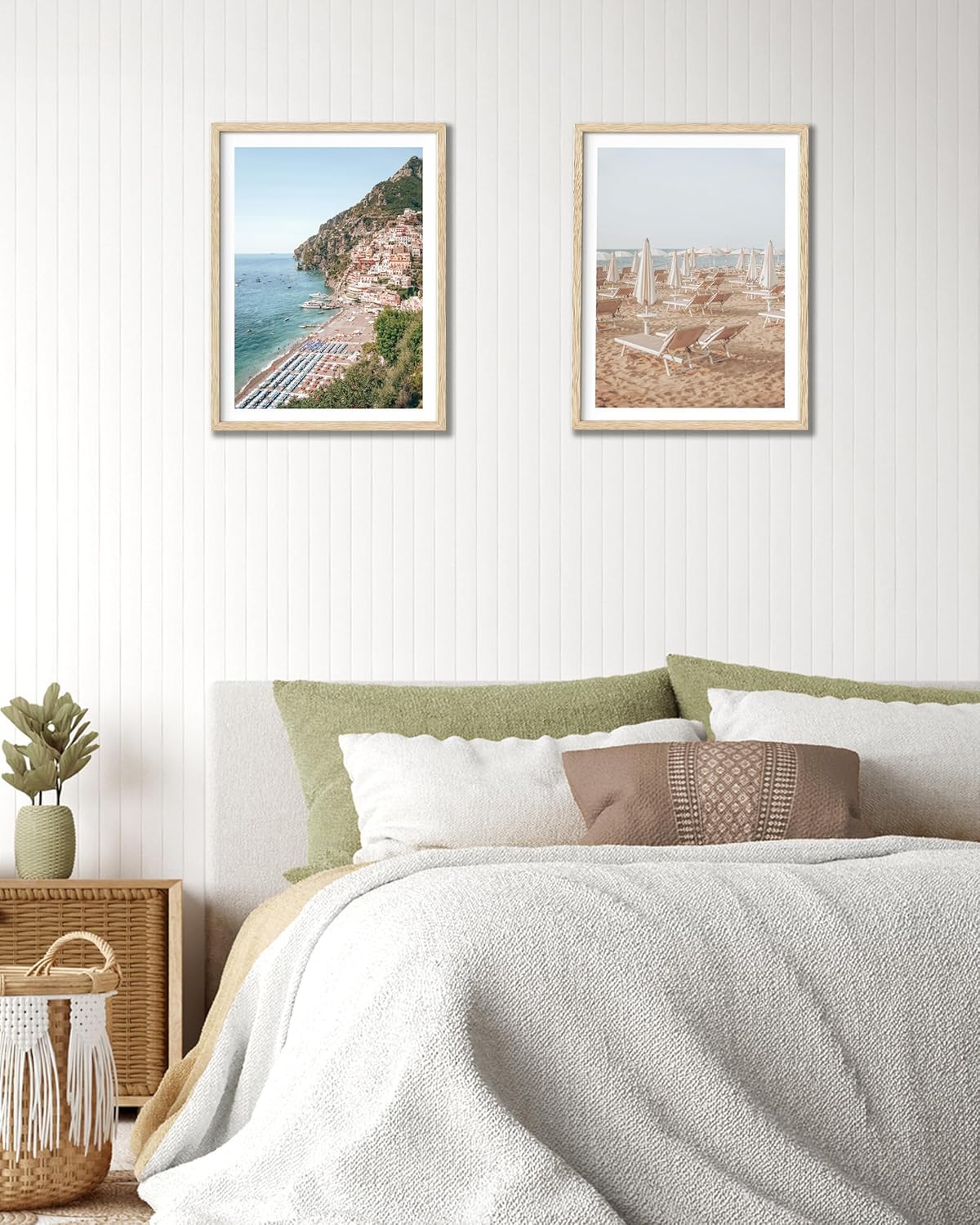 HesenDot Natural OAK Wood Framed Italian Positano Beach Wall Art,12x16in Amalfi Coast Canvas Wall Print,Summer Coastal Landscape Poster Wall Decor for Living Room,Bedroom,Office Gallery Set of 1