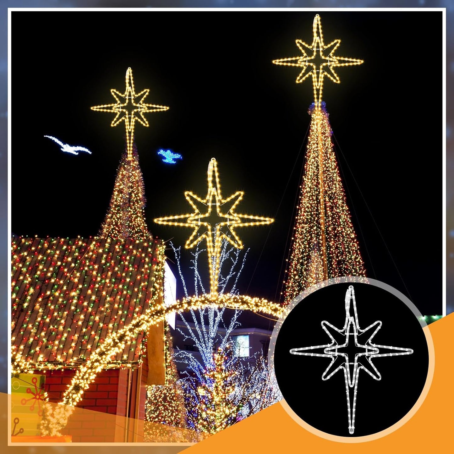 28" Christmas Star of Bethlehem LED Star Hanging Lights Nativity Holy Family Light for Door Window Porch Wall Decoration Plug Operated Lighted Hanging Tree Topper(Warm Light)