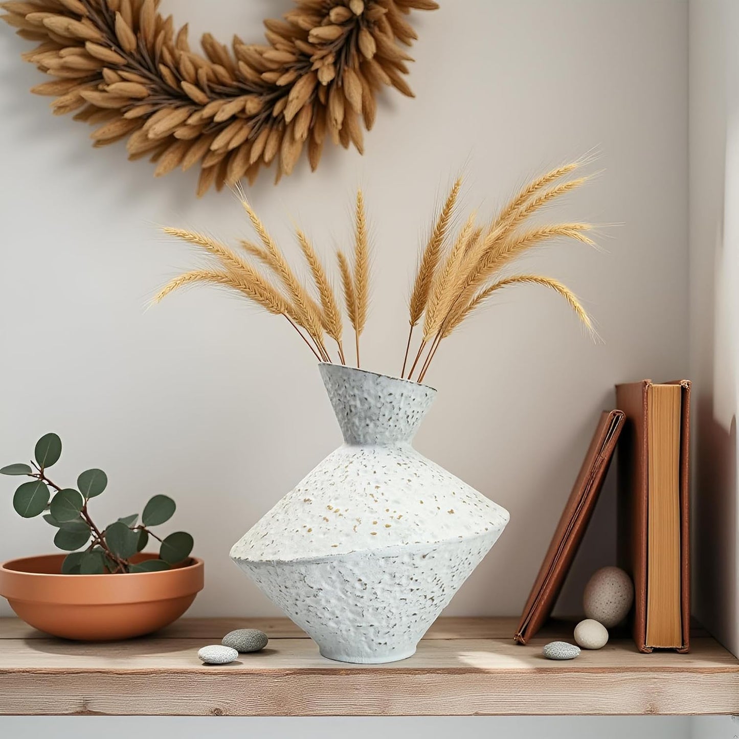 Cast Iron Decorative Vase, Dried Flower Rustic Vases, Wabi Sabi Vase for Modern Home Decor, Living Room, Shelf Decor, Enterway, Wedding, Office, Table, Bedroom, Kitchen, 8.86" H (White)