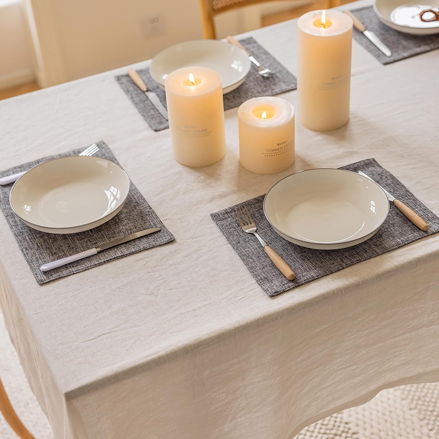 Home Brilliant Linen Placemats Set of 4 Heat Resistant Washable Placemats for Parties Buffet Dinner, 13 x 19 inches, Ash Grey
