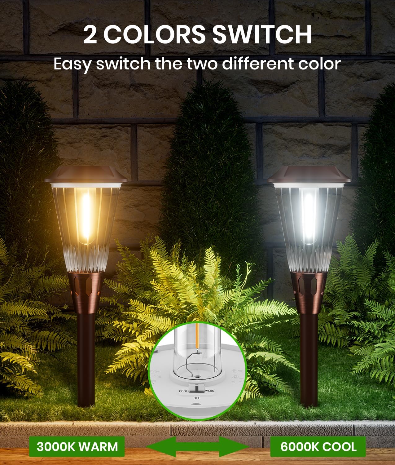 6 Pack Super Bright Solar Lights Outdoor 2-in-1 Warm&Cold IP65 Waterproof,Auto On/Off 6500K,Solar Pathway Walkway Lights for Yard,Patio,Landscape,Sidewalk,Driveway,Lawn
