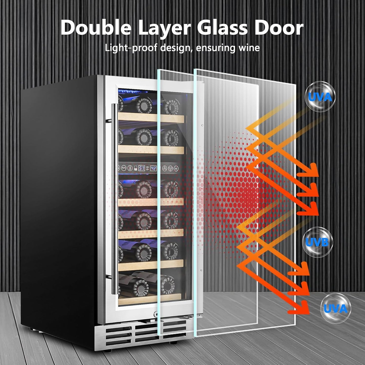 15 Inch Dual Zone Wine Refrigerator, 29 Bottle Under Counter Wine Fridge, Wine Refrigerator for Built-In or Freestanding, Wine Cooler with Removable Shelves, Double-Layer Glass Door, for Home