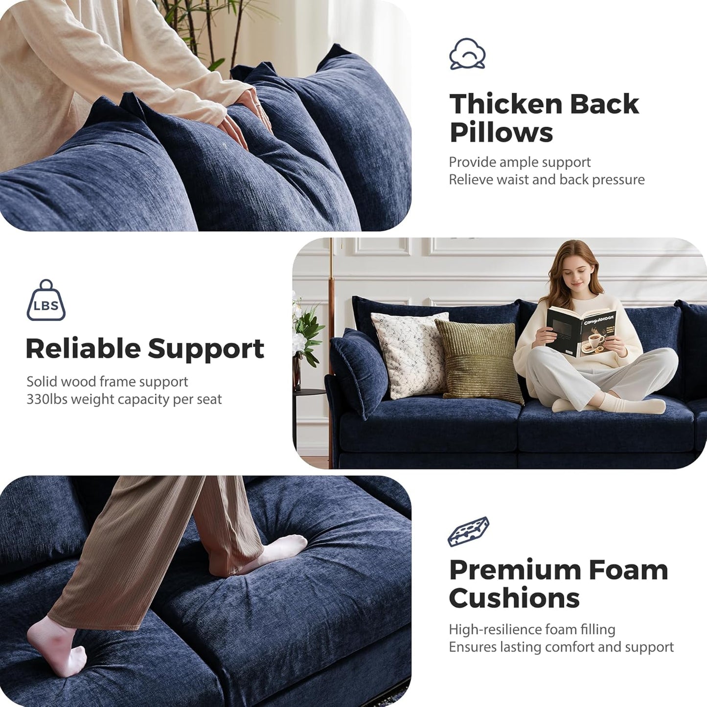 134.6" Modular Sectional Sofa, U Shaped Couch Set for Living Room, Large 8-Seater Comfy Cloud Couches with Movable Storage Ottoman,DIY Combination - Chenille Blue