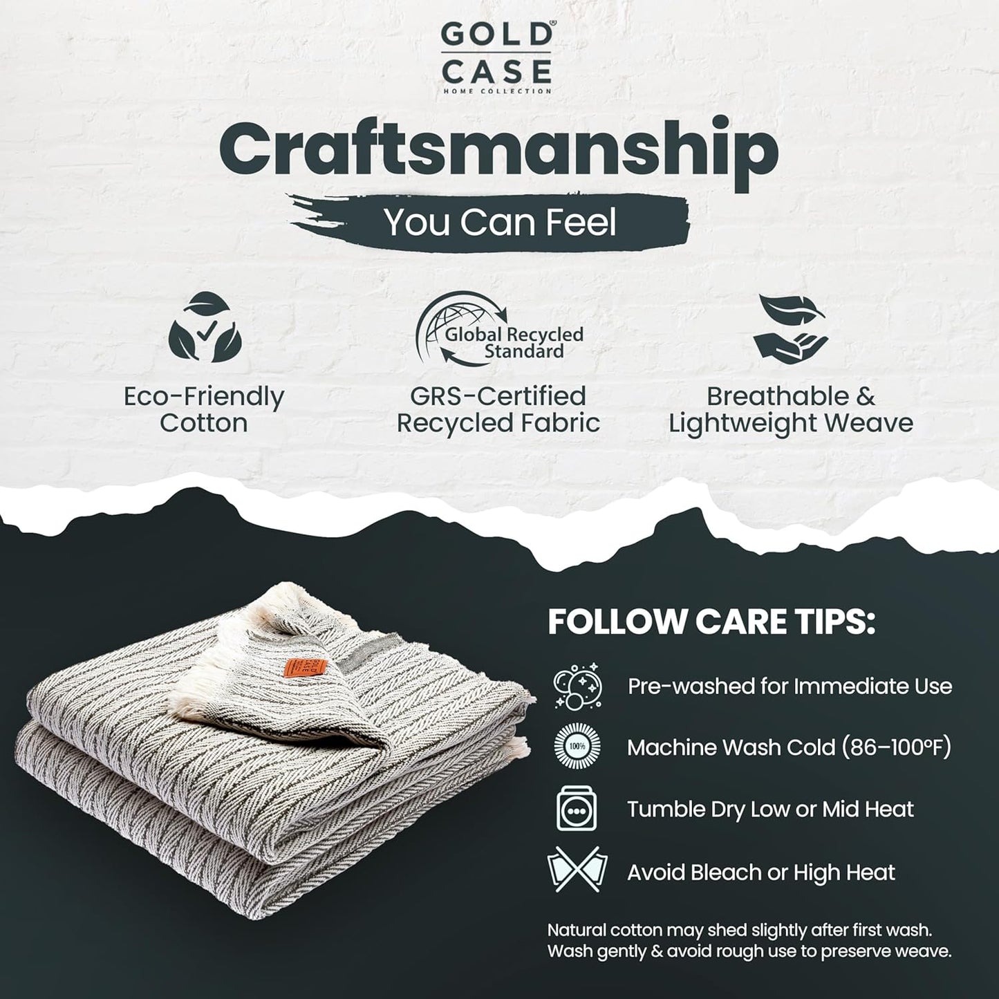 Gold Case Throw Blanket for Couch – 100% Recycled Turkish Cotton Blankets – Elegant Decorative Throw Blankets for Living Room Sofa – Woven Throws for Couch – Vintage Dark Green – 50x60 (Set of 2)