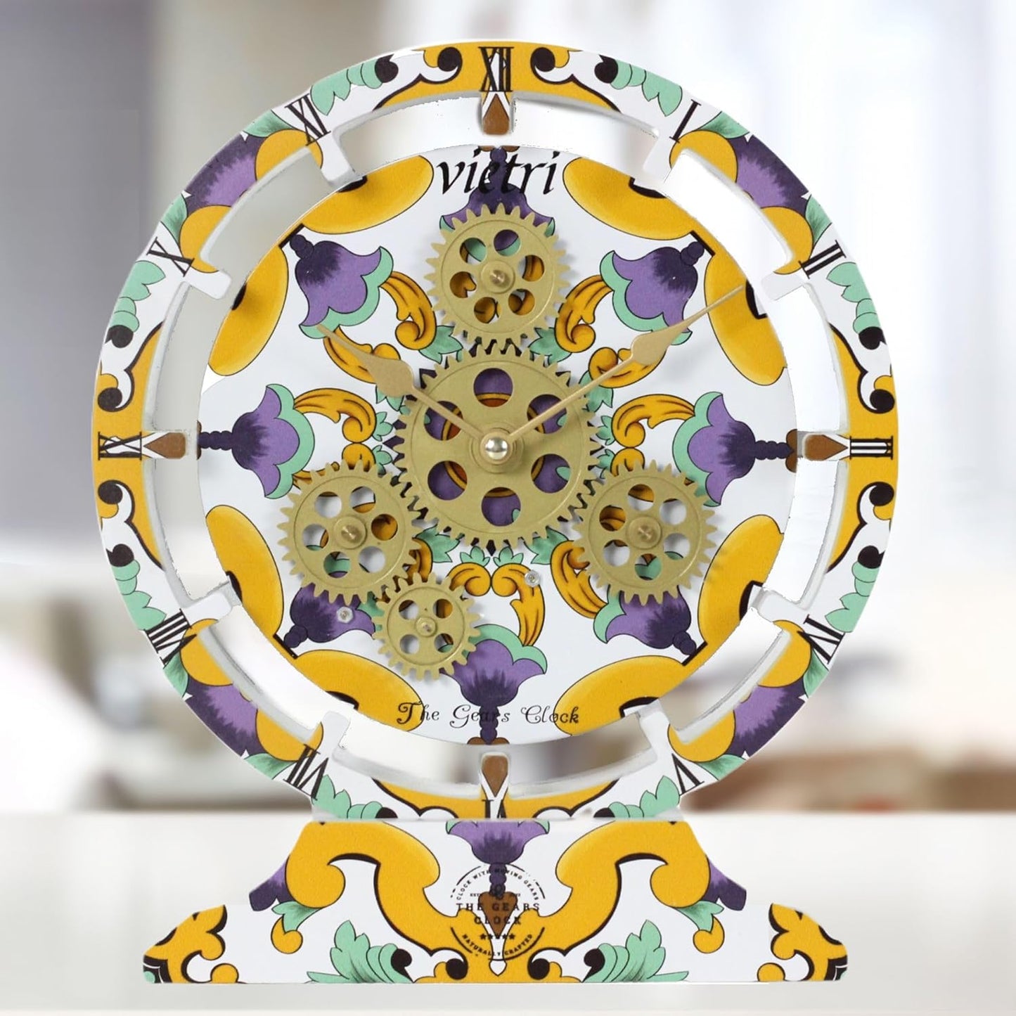 The Gears Clock Wall Clock Italy Collection with Moving Gears (Vietri, 10 inch Round)