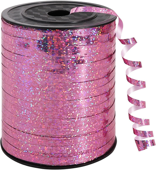BEISHIDA 500 Yards Pink Ribbon Crimped Curling, Balloon String Shiny Metallic Roll for Gift Wrapping Ribbon Birthday Mother's Day Wedding Anniversary Party Decorations