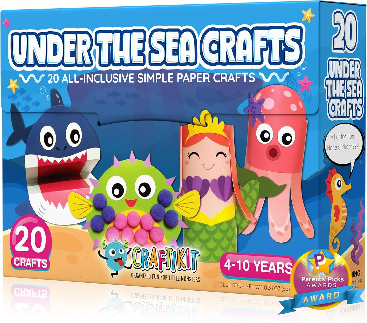 Craftikit® 20 Award-Winning Under The Sea Toddler Arts and Crafts for Girls Ages 4-8, Paper Craft Kits, Sea Animals, Mermaid Crafts for Girls Ages 4-6, Boys, Preschool Craft Supplies for Kids
