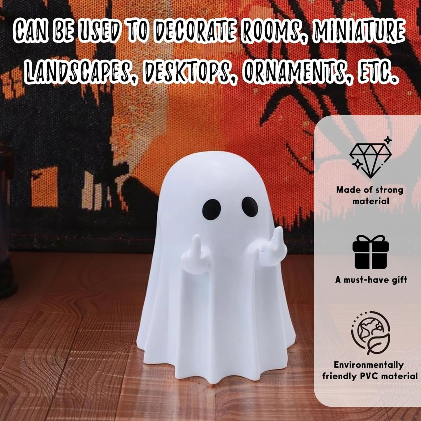 Halloween Ghost Figurine Funny Spooky Middle Finger Statue Halloween Table Decorations Cartoon Cute Resin Holiday Desktop Ornament Decor for Holiday Indoor Home Decor Gifts