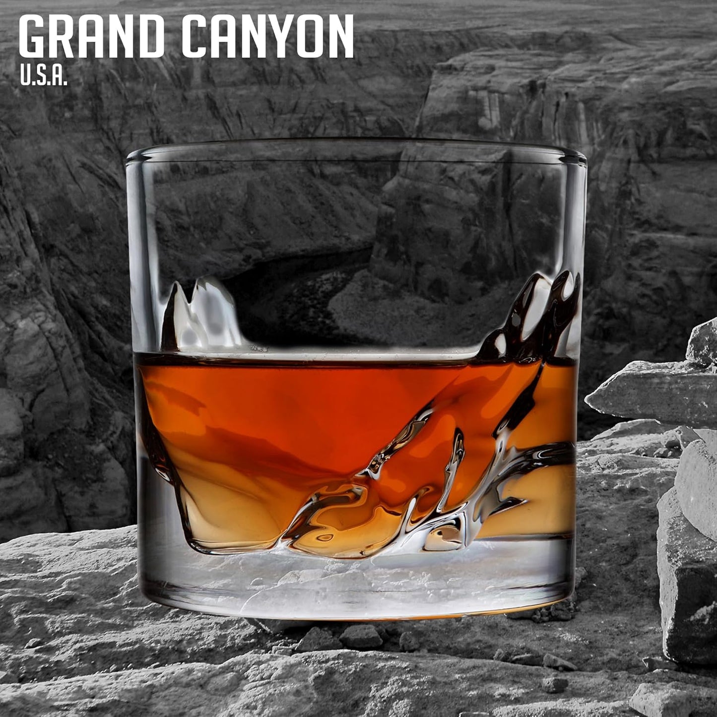 Grand Canyon Heavy Crystal Whiskey Glasses Gift Set of 2, Thick Freezable Bourbon Glass 1lb Each, Premium Whiskey Gifts for Men, Frozen Crystal Chills Cocktails, 10 oz