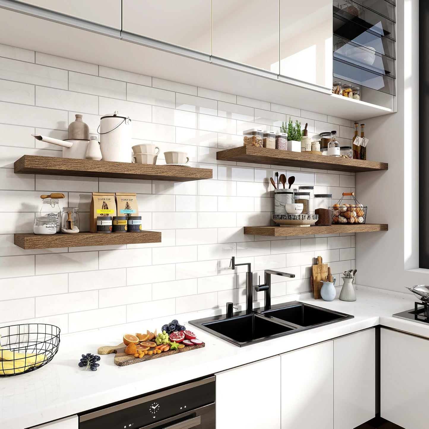 24 Inch Floating Shelves, 11.6 Inch Deep Floating Shelves for Wall, Floating Shelf with Invisible Brackets, Deep Shelves for Bathroom, Bedroom, Living Room, 2 Pack, Brown