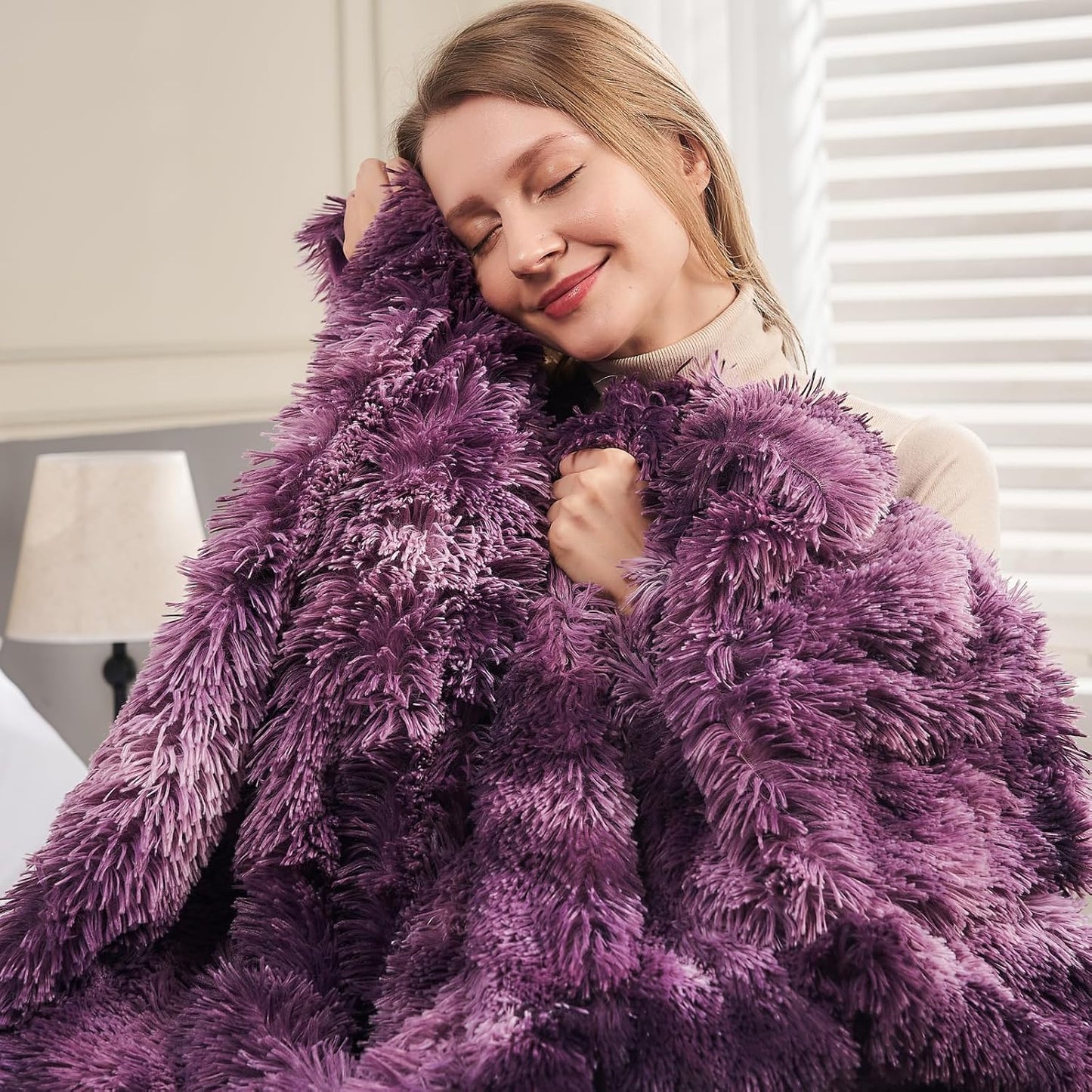GONAAP Fuzzy Faux Fur Throw Blanket Queen Size Tie-dye Violet Purple Super Soft Cozy Plush Fuzzy Shaggy Blanket for Couch Sofa Bed (Tie-dye Violet Purple, Queen(90"x90"))