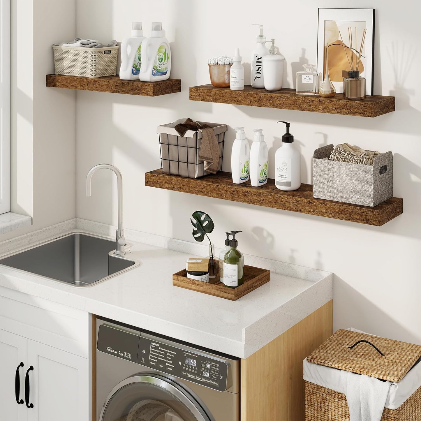 fuqing Floating Shelves for Wall, Bathroom Shelf Wall Mounted for Storage, Shelves with Invisible Bracket for Bedroom, Kitchen, Living Room, Farmhouse Small Book Shelf, 55 Inch Set of 2, Rustic Brown