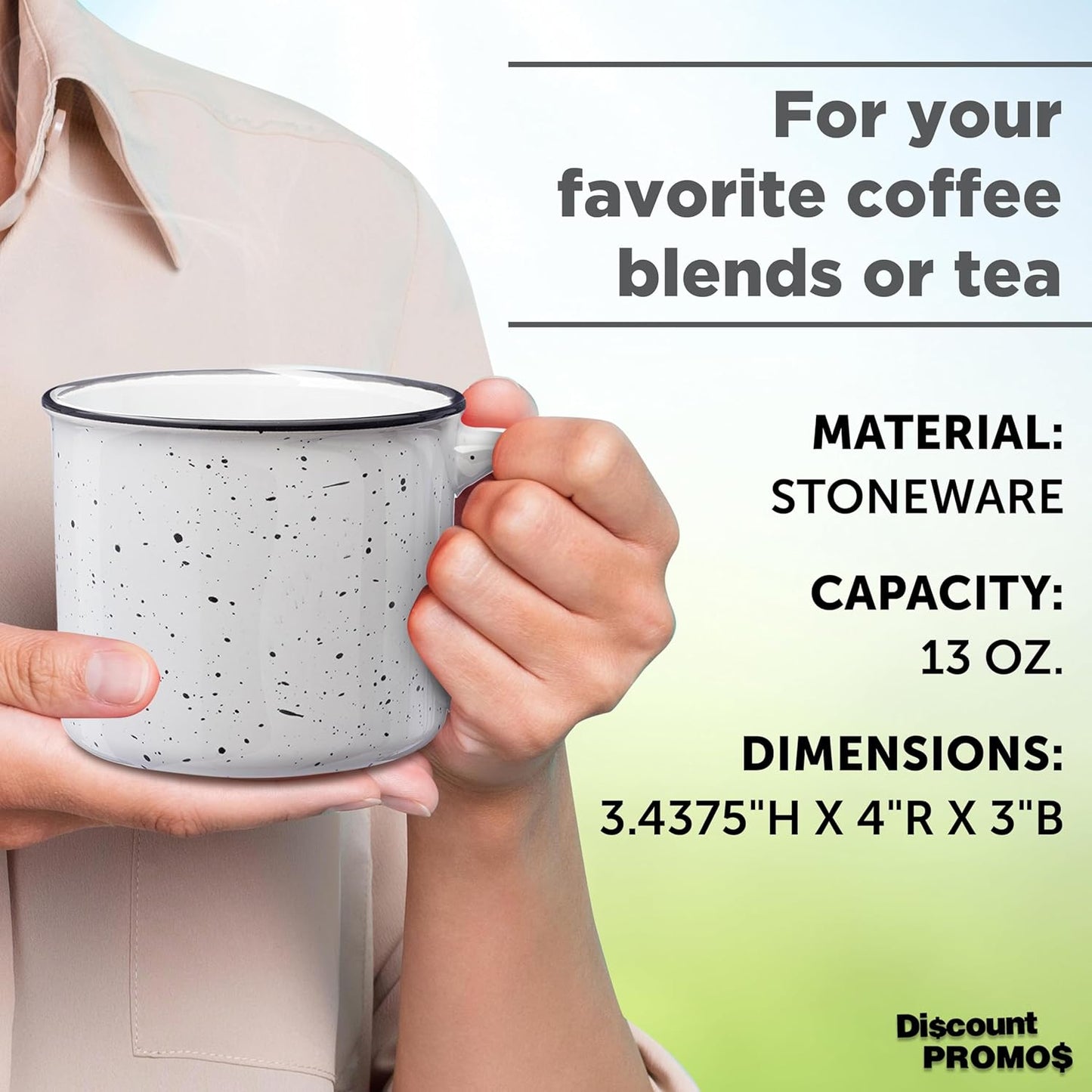 DISCOUNT PROMOS Ceramic Campfire Coffee Mugs 13 oz. Set of 10, Bulk Pack - Perfect for Tea, Espresso, Cappuccino, Hot Cocoa - White