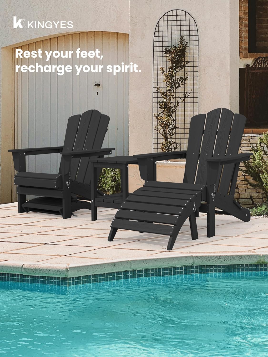 KINGYES Folding Adirondack Ottomans Set of 4 for Adirondack Chair, Black