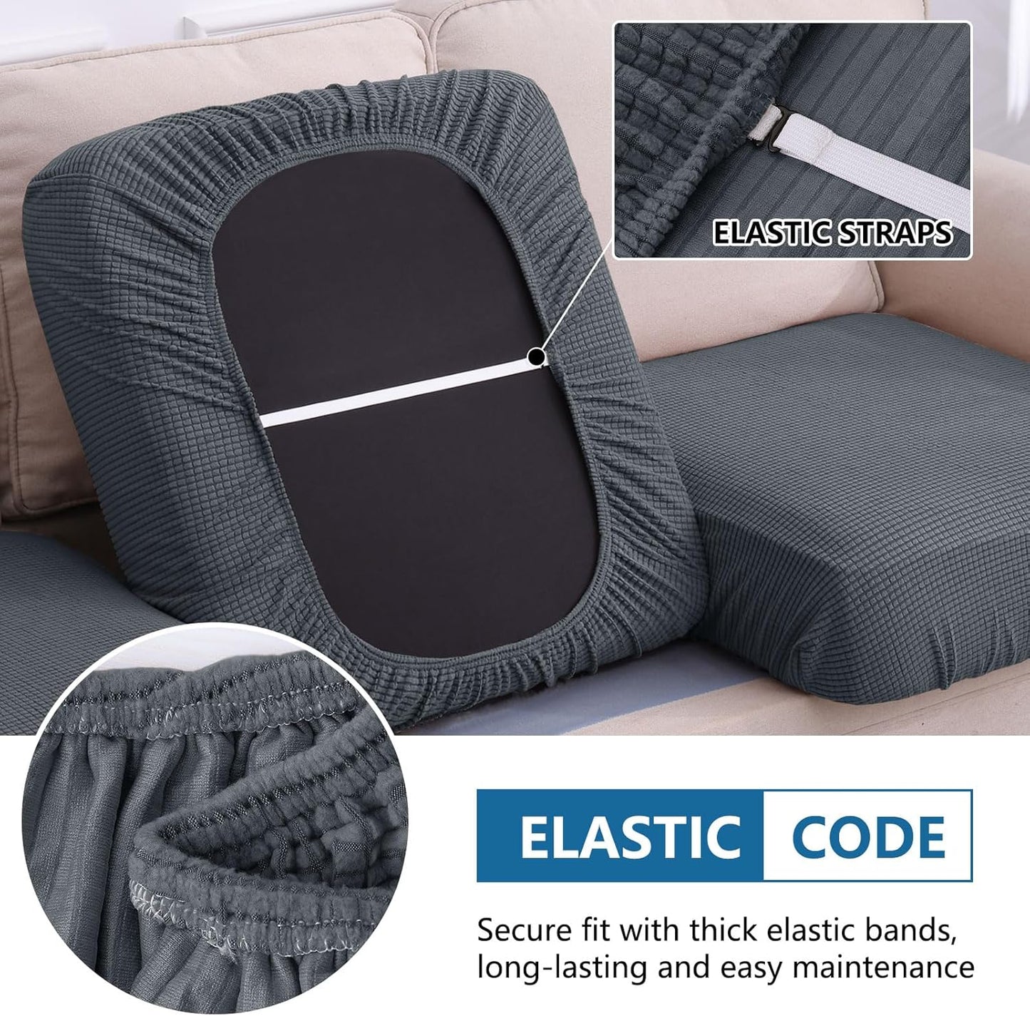 hyha Waterproof Couch Cushion Covers for Pets, Non Slip Sofa Seat Cover for Dogs Washable, Soft Thick Stretch Jacquard Fabric, Sofa Slipcovers with Elastic Bottom (1 Chaise+2 Seater, Grey)