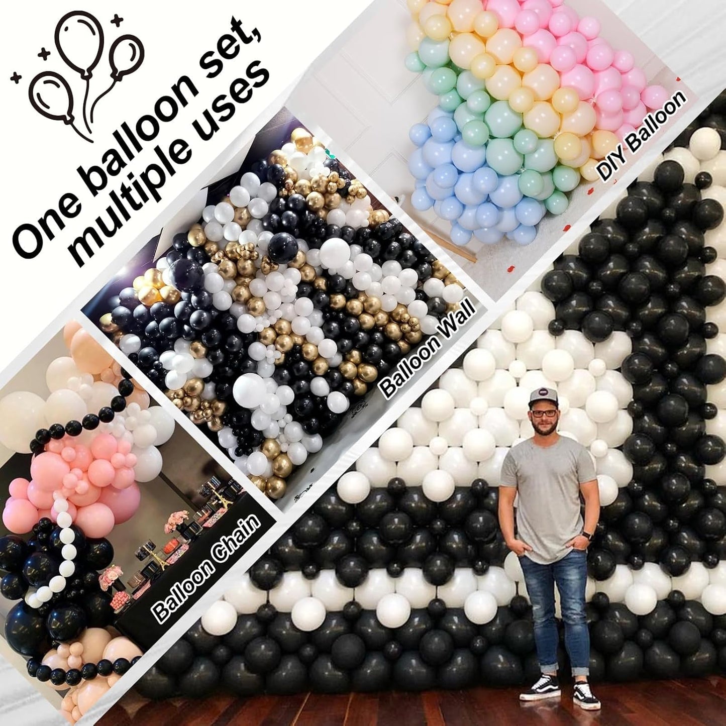 Black Quick Link Balloons, 100PCS Linking Balloons for Make Balloon Wall Balloon Arch Balloon Chains, Linkable Balloons for Wedding Birthday Baby Shower Engagement Graduation Party Decorations (6inch)