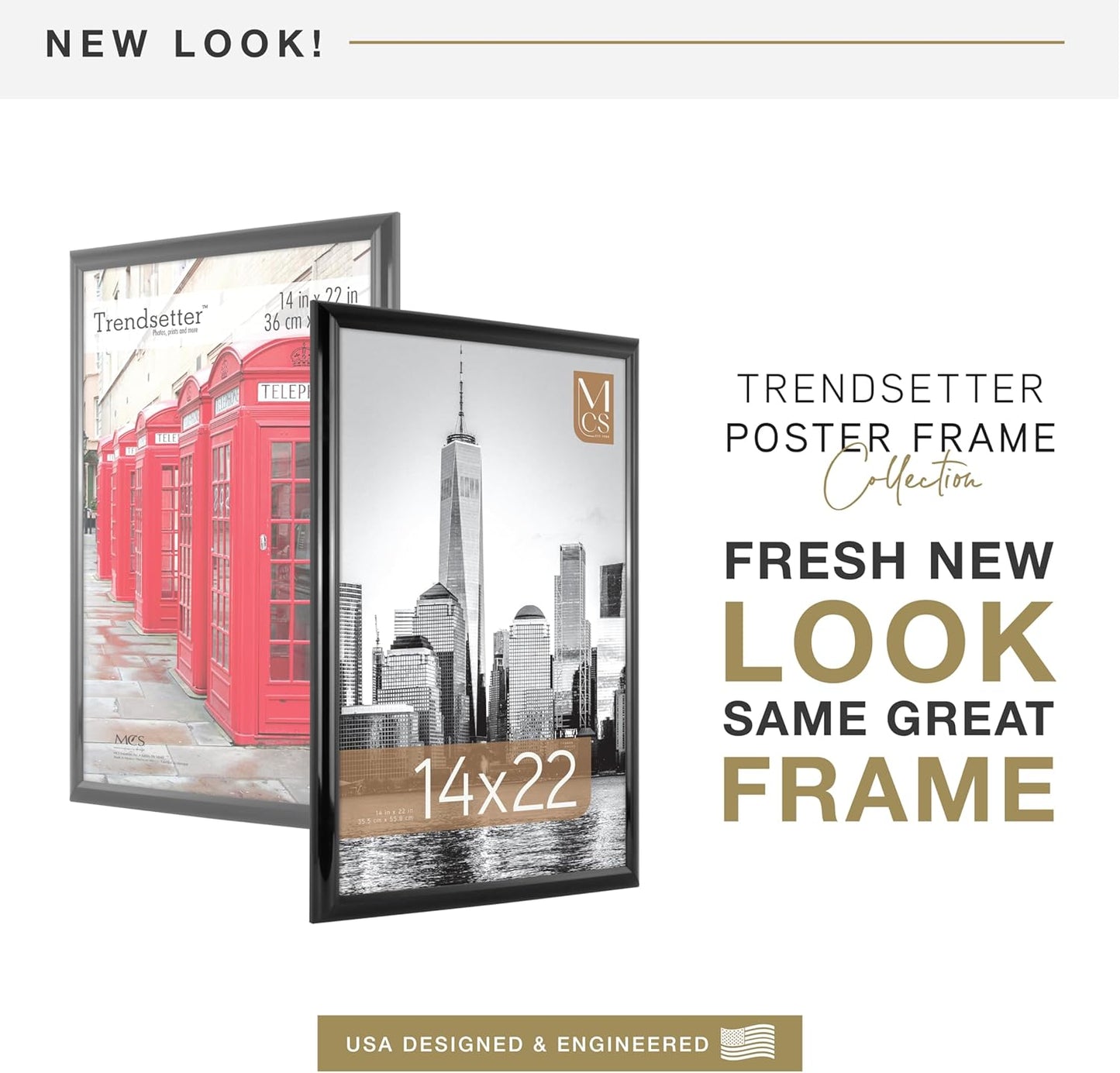 MCS Trendsetter 14x22 Poster Frame Black High-Gloss, Vertical & Horizontal Wall Hanging Large Picture Frame for Photos, Posters & Art Prints (2-Pack)