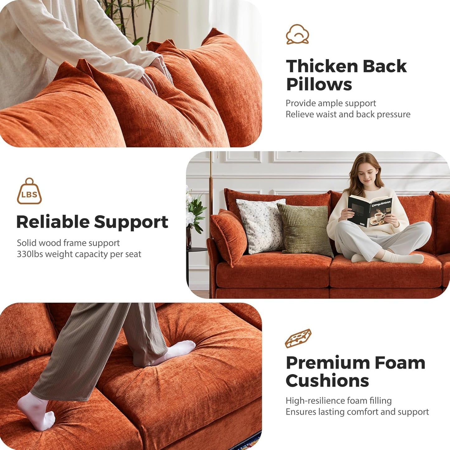 198.6" Oversized Modular Sectional Sofa, U Shaped Convertible Couch with Movable Ottoman, Large 10 Seats Corner Couches for Living Room Deep Seat Terracotta Chenille