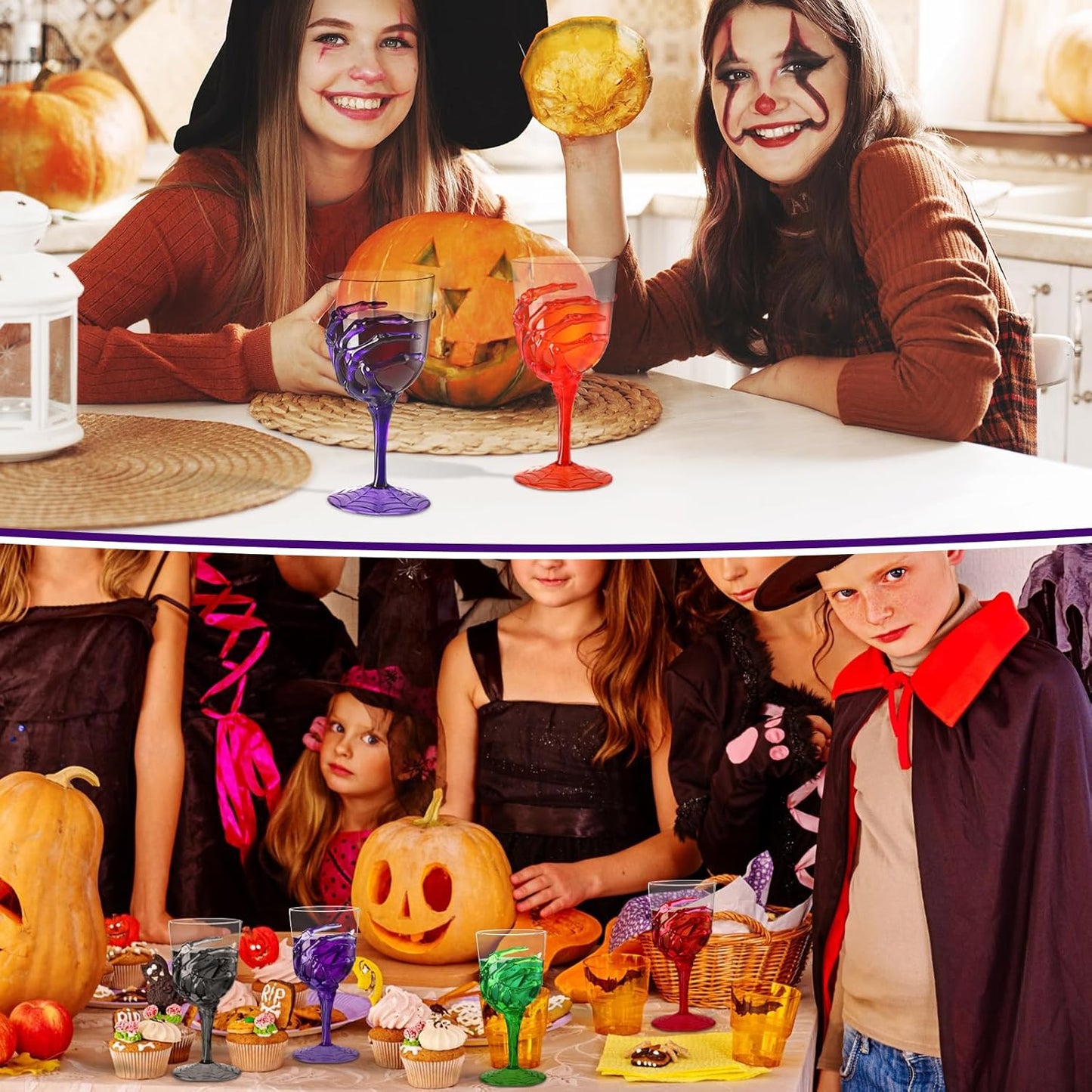 Yungyan 60 Pcs Halloween Skeleton Hand Plastic Goblets Set 12 oz Spooky Skeleton Hand Goblets Halloween Clear Cups Wine Glasses Creepy Champagne Decorations for Party Haunted House 4 Color