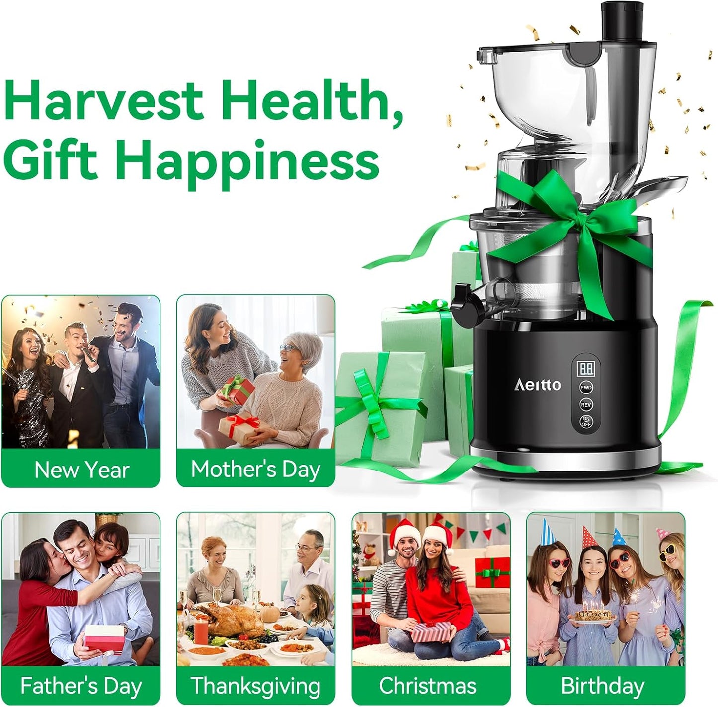 Aeitto Cold Press Juicer with Large Feed Chute, Large Capacity, Juicer Machines for Fruits and Vegetables, Slow Masticating Juicer Self Feeding, Easy to Clean, High Juice Yield