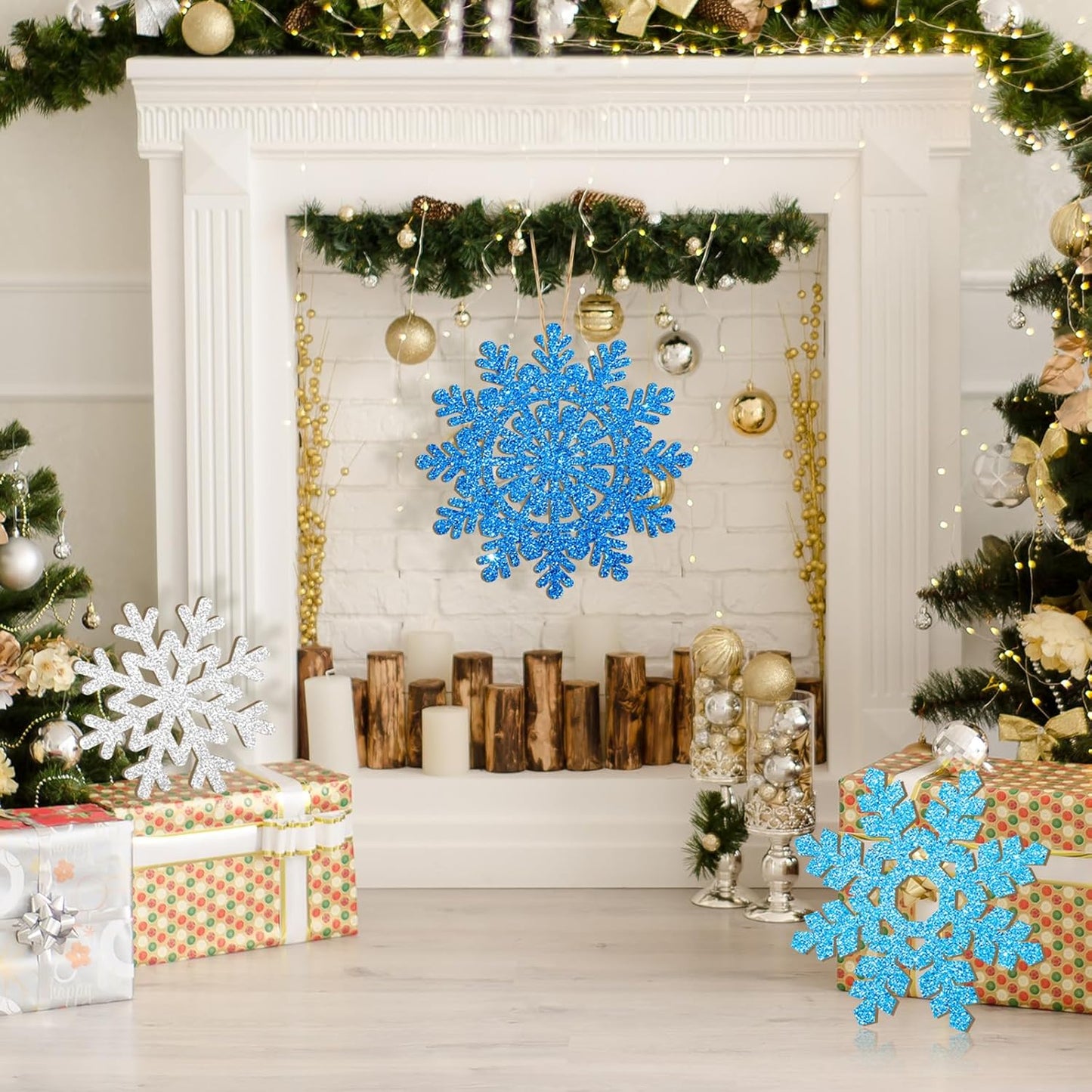 Hollow Wooden Snowflake Ornaments for Paint Christmas Decorations Cutouts Unfinished 6Pack, Wood Snowflakes for Crafts DIY Blank Cutouts Ornament Winter New Year Decorations （3 Styles 3 Size）