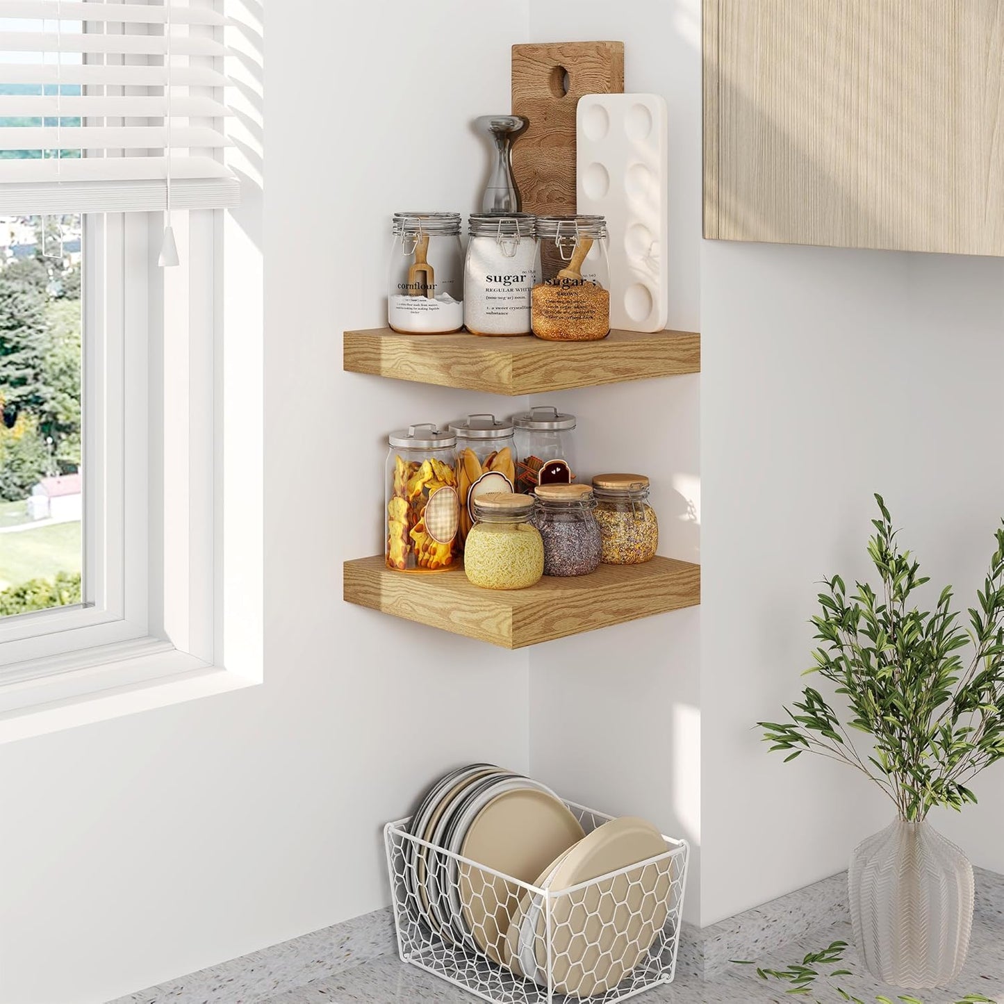 Fun Memories Floating Shelves, 8 Inch Deep Floating Shelves for Wall, 8 x 8 Wall Shelves, Rustic Wood Floating Shelf for Living Room, Bedroom, Bathroom, Oak Color, Set of 2