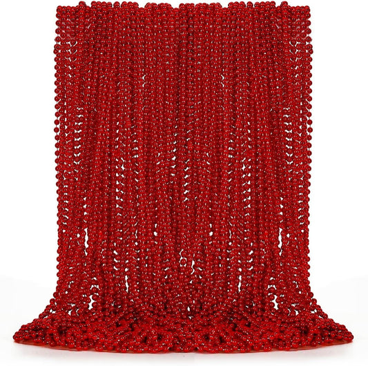 50PCS Bead Necklace, Red Christmas Bead Stuff Party Favors, 33" Necklaces Festival Parade Throw Accessories for Wedding Birthday Valentines Mardi Gras Christmas Celebrations Decorations