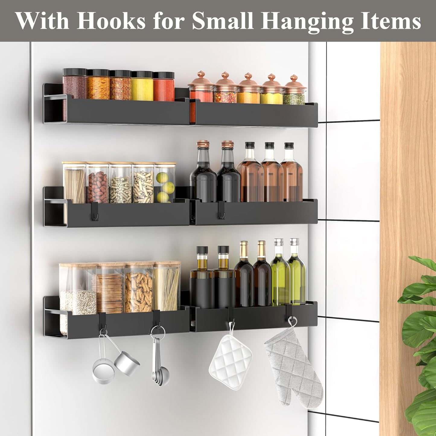 6 Pack Magnetic Spice Rack Organizer for Refrigerator and Oven, Black Fridge Organizers and Storage for Kitchen