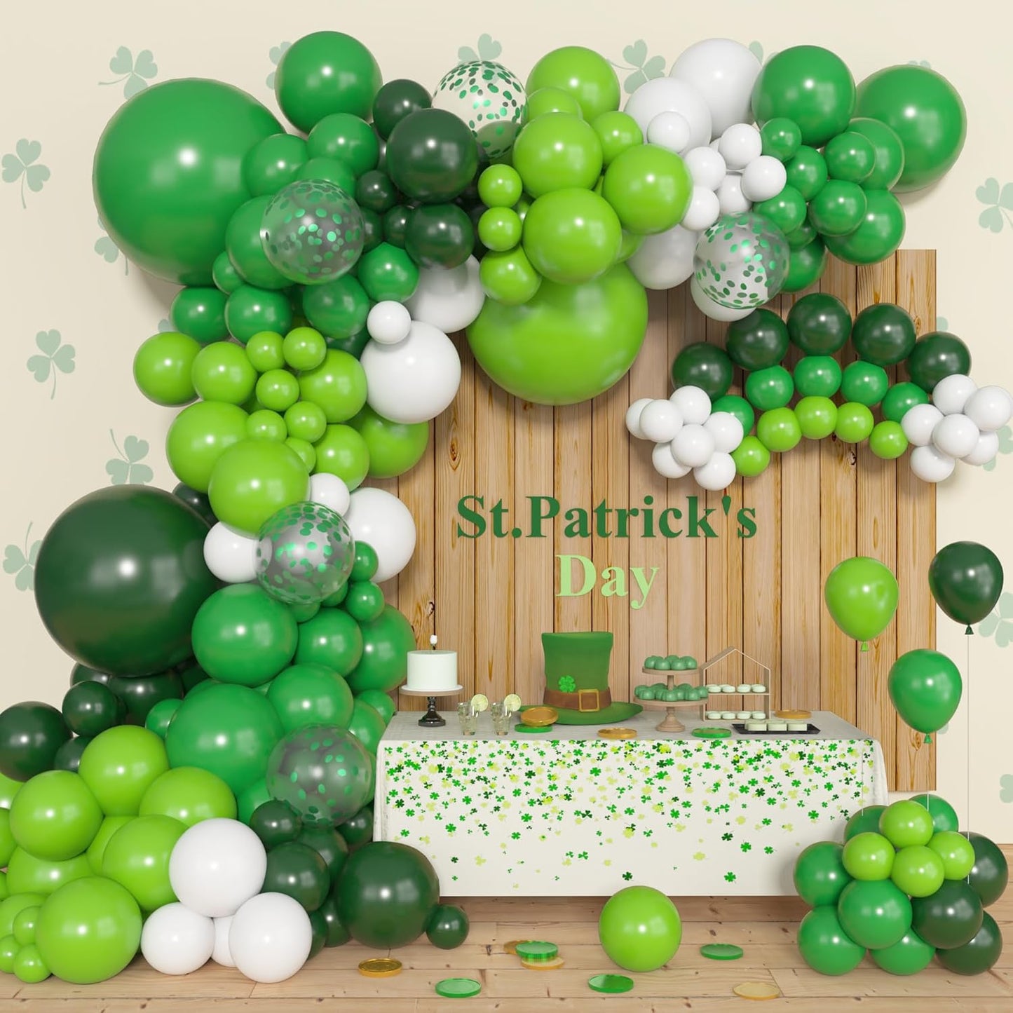 Amandir 153pcs Green Balloons Arch Garland Kit, Different Sizes 18 12 10 5inch Dark Emerald Light Lime Green Latex Confetti Balloon for Safari Jungle Baby Shower Birthday Graduation Party Decorations