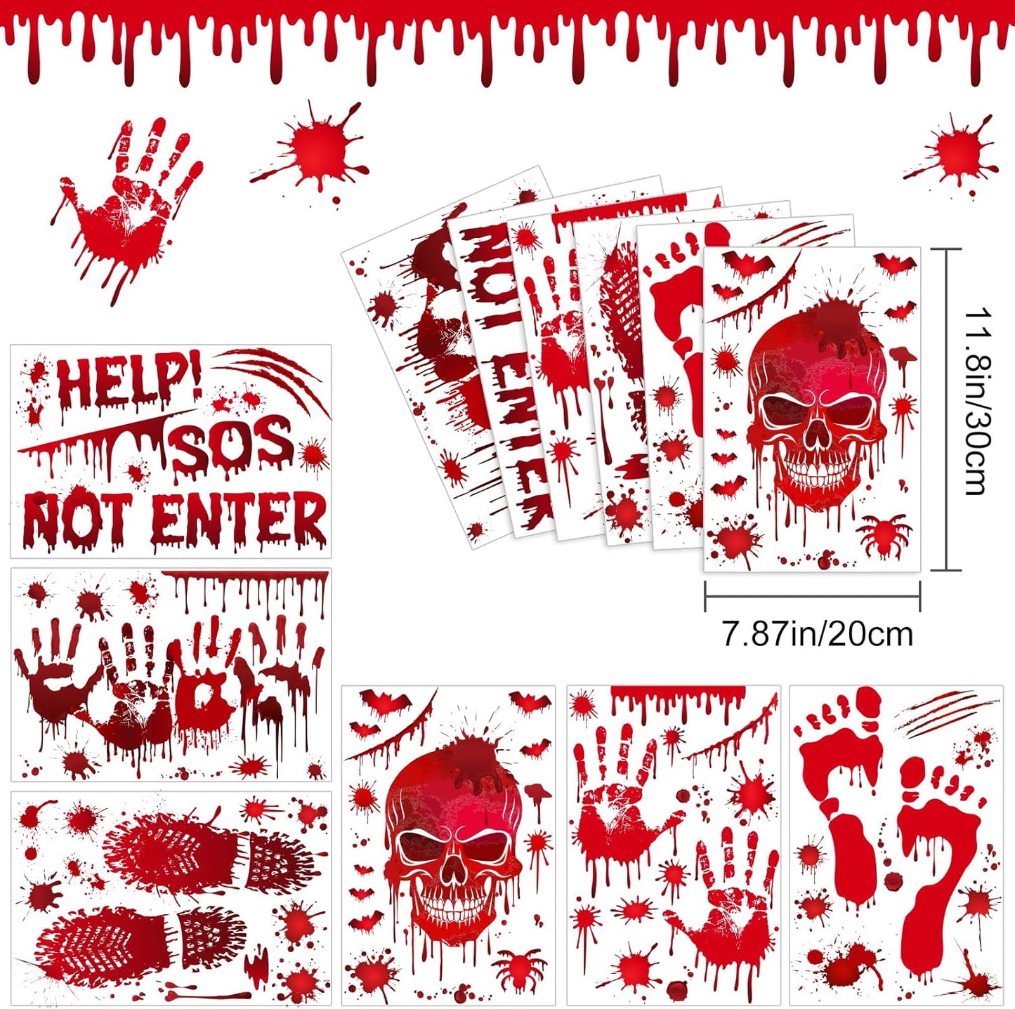 NEBURORA 6 Sheets Terror Bloody Handprint Footprint PVC Window Stickers Spooky Wall Decal and Floor Stickers for Halloween Decorations Party Decorations