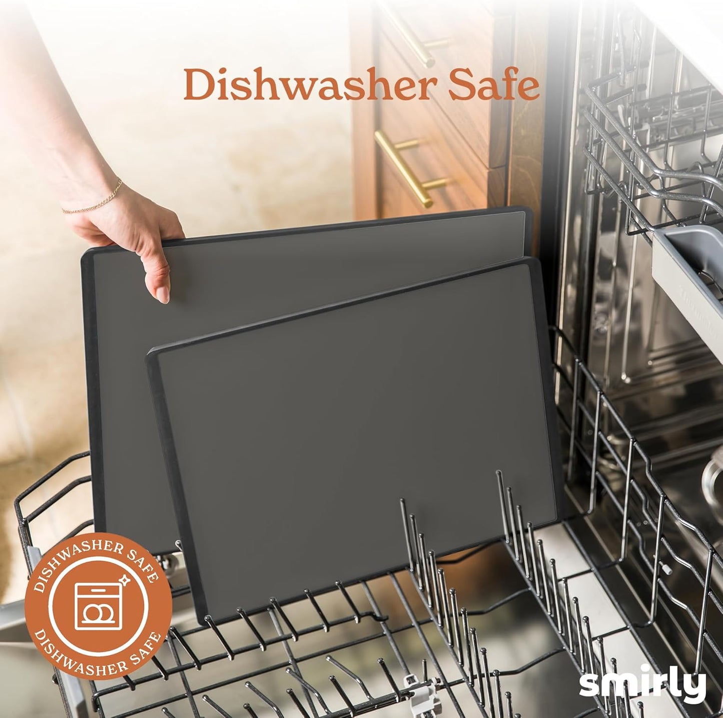 SMIRLY Plastic Cutting Board Set with Holder 3 Pieces, Non-Slip Dishwasher Safe Chopping Boards for Kitchen, Dark Grey