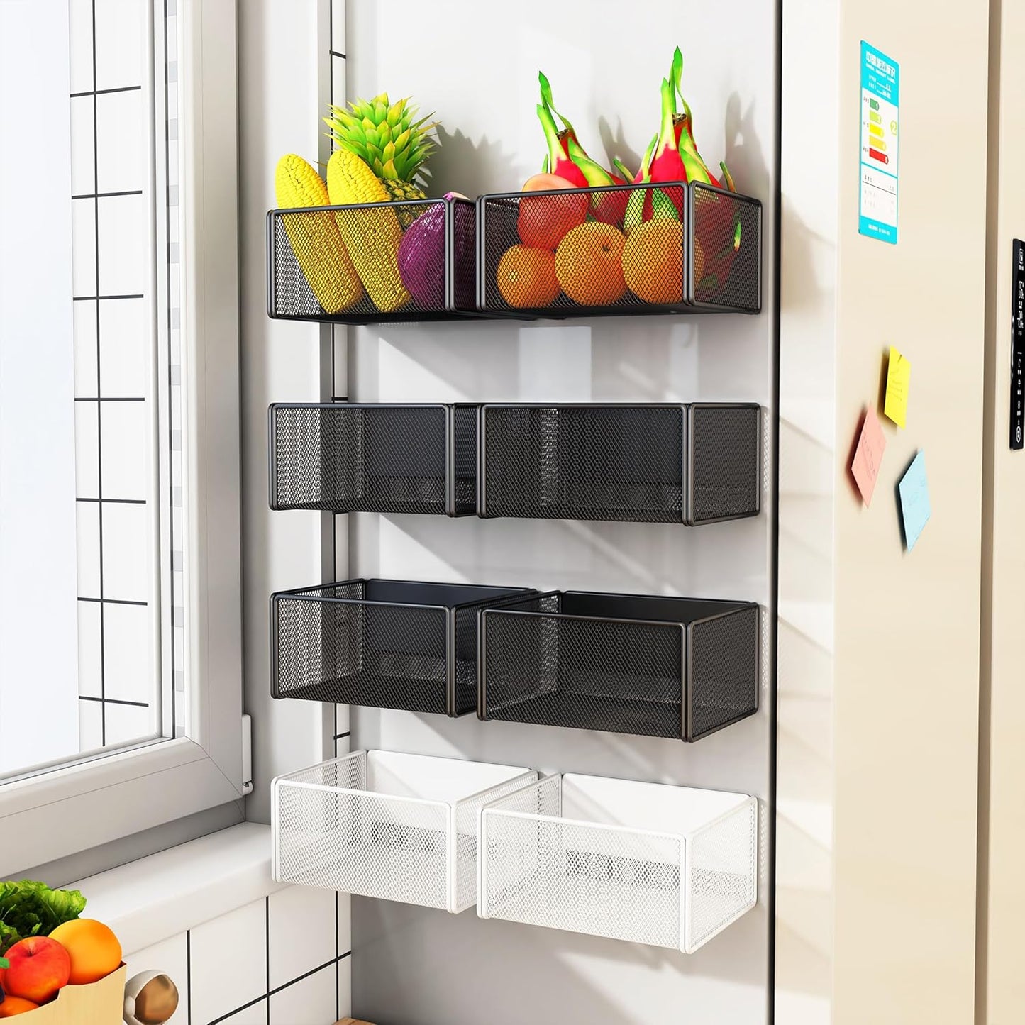 Magnetic Basket Organizer Holder for Fridge Magnetic Storage Bin Box Containers for Refrigerator Whiteboard Classroom (Small, White)