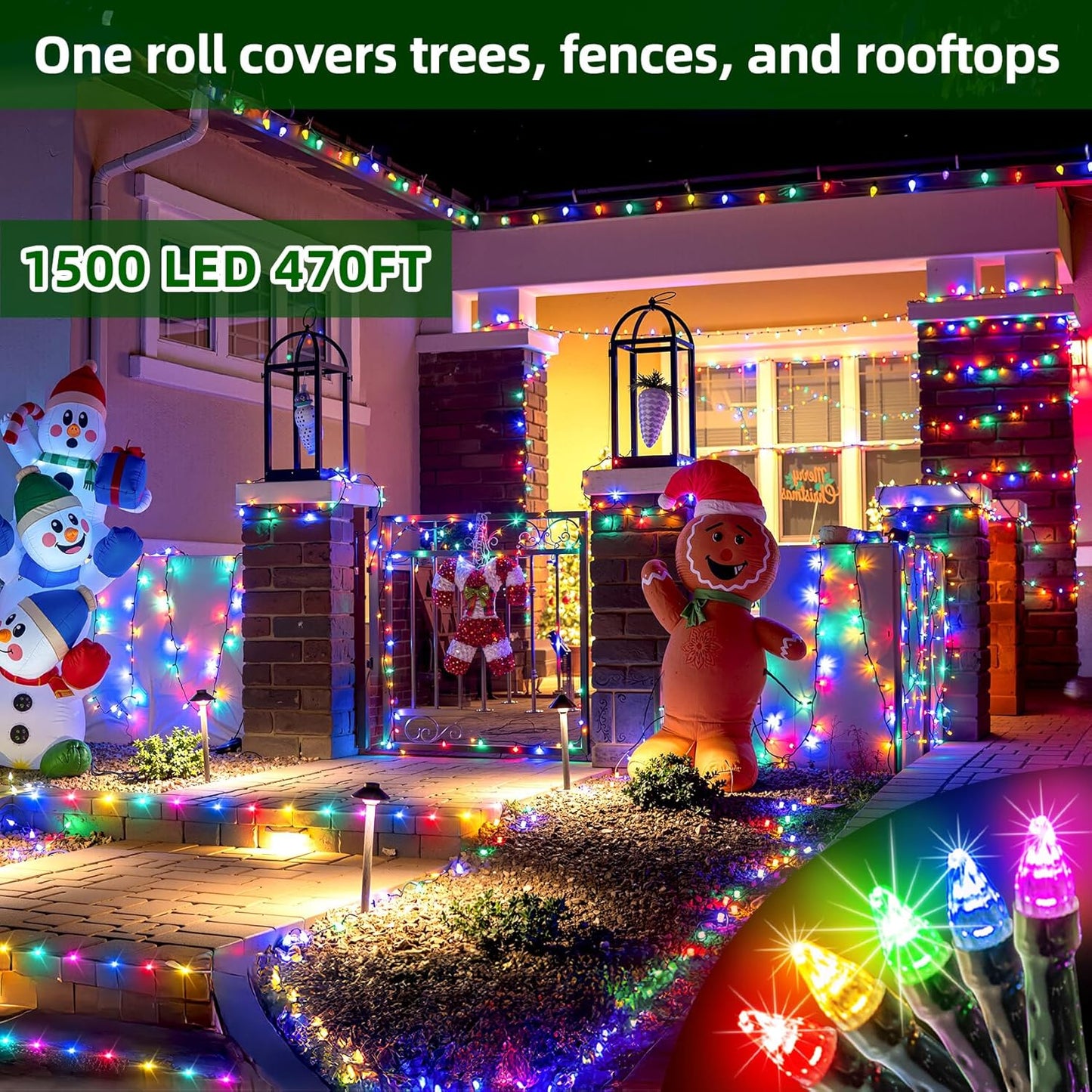 1500 LED 470FT Christmas Lights Outdoor,12 Lighting Modes Christmas String Lights with Timer, Dimmable Multicolor LED StringLights Waterproof for Yard Tree Wedding Party Holiday Multicolor