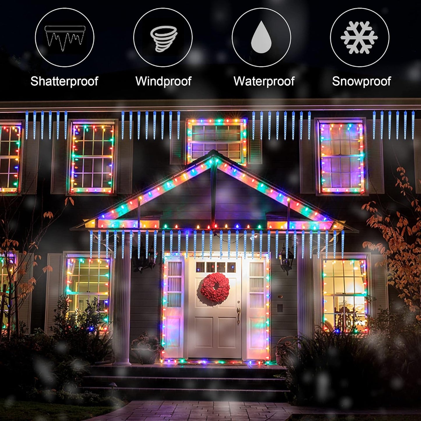 WATERGLIDE Meteor Shower Lights, 12" Outdoor Icicle Christmas Lights 8 Icicles 192 SMD LED Crystal Ice Falling Light, Connectable Raindrop Iciclelight, Xmas Winter Party Tree Holiday Decor, Blue