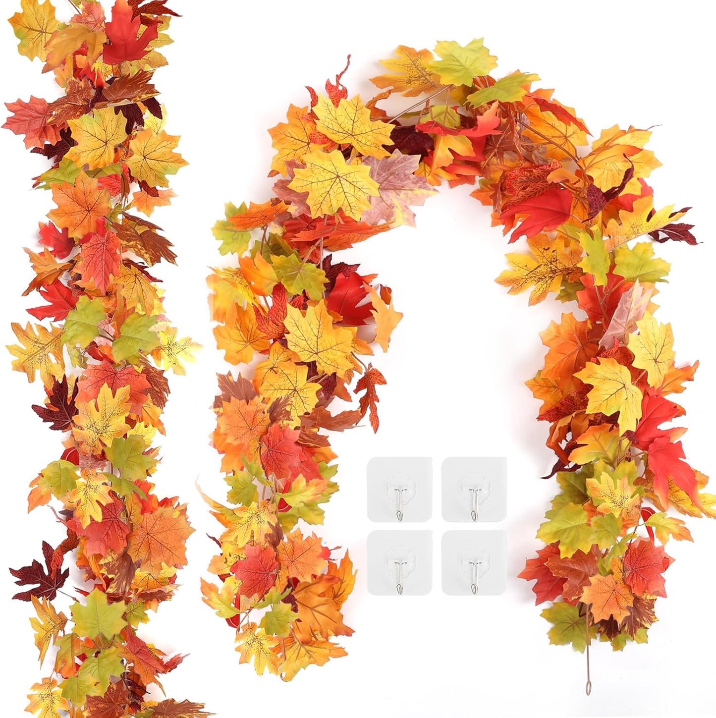 Joyhalo 2 Pack Fall Leaves Garland for Mantle, Autumn Leaf Garland Indoor Outdoor Fall Decor, Hanging Maple Leaves for Mantle, Door Frame, Fireplace and Thanksgiving Decor