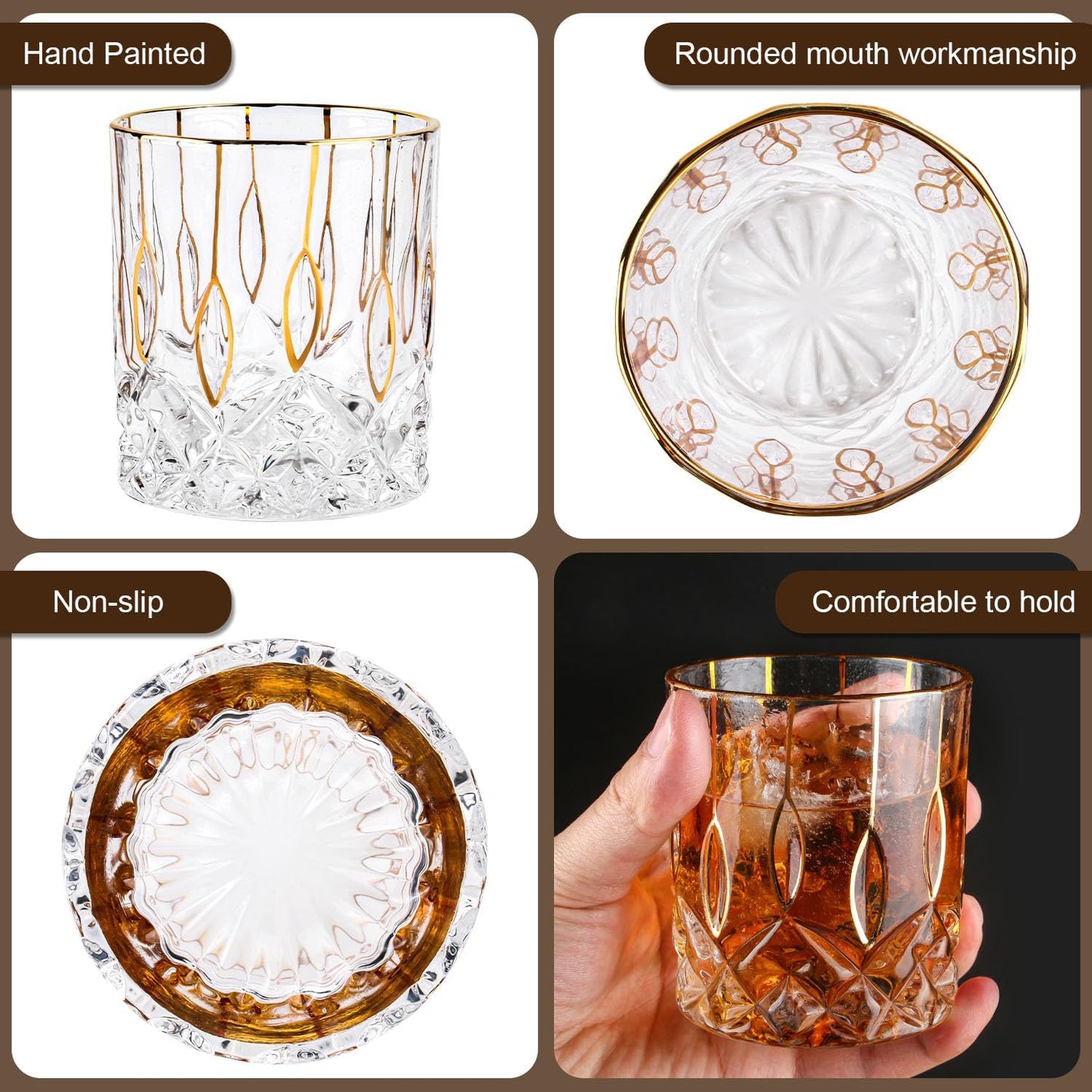 Gold Rim Whiskey Glasses Set of 2,Crystal Old Fashioned Glasses-Luxury Gold Collection,Perfect for Scotch Bourbon Rocks Cognac Vodka Gin Tequila Rum Liquor,Whiskey Gifts for Men
