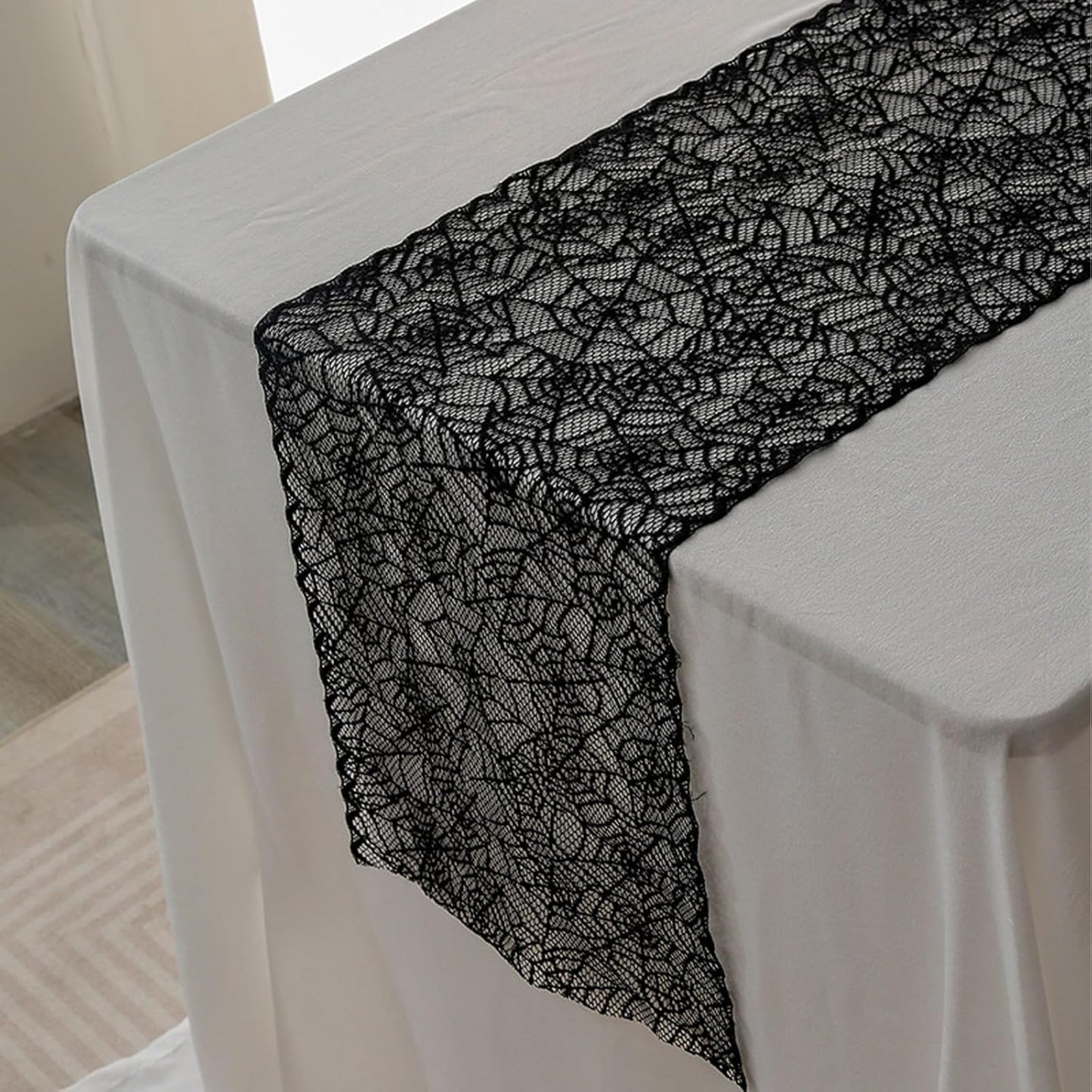 Halloween Spiderweb Lace Table Runners Black Cobweb Designs Table Cover Flag Halloween Tabletop Centerpieces & Fireplace Mantel Decorations for Autumn Home Indoor Party Decor