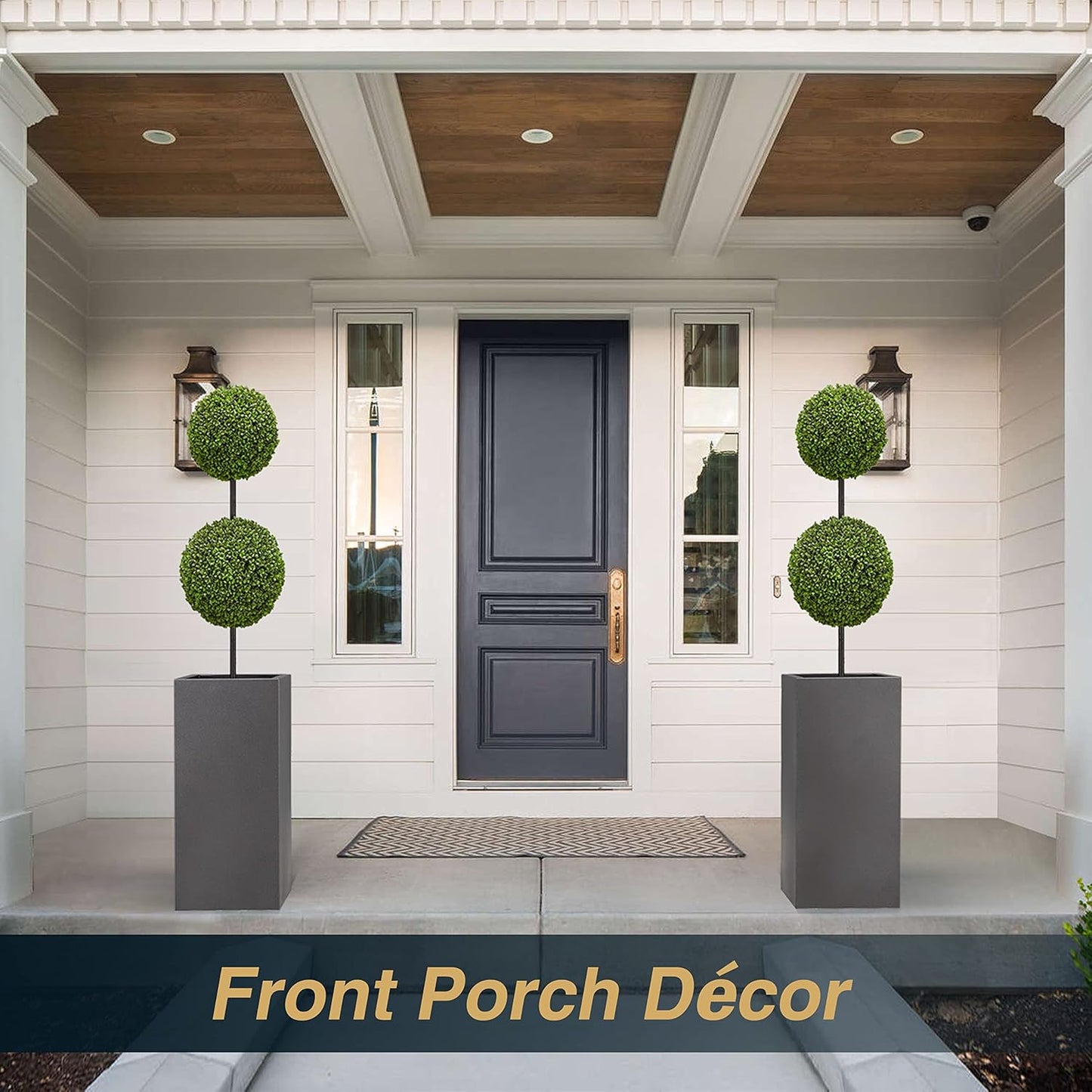 Metallic Heavy Tall Outdoor/Indoor Planter Box, Rectangular, 14Lx14Wx30H Inches, ‎25LBS/PC, Dark Gray, No Assembly Required and Seamless, Set of 2