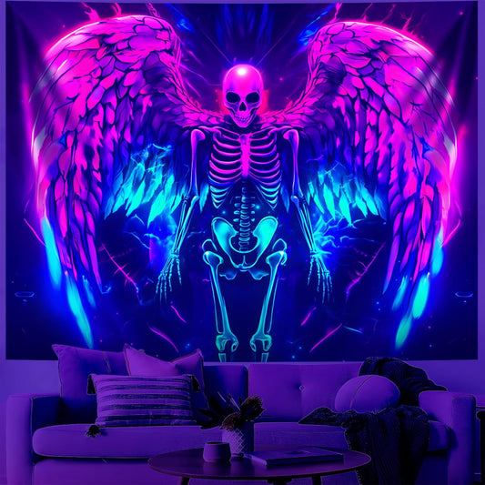 Blacklight Tapestry,WingTapestry Glow In The Dark,UV Reactive Black Light Upright Posters Wall Hanging for Bedroom Dorm Living Room Backdrop Decor (wing13, 79L" x 59W")