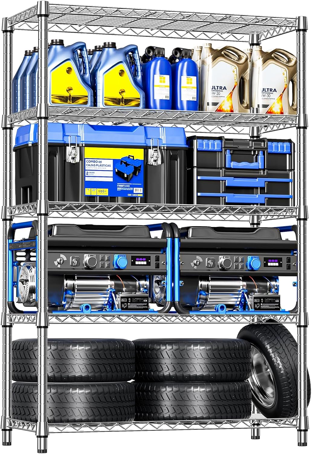 IZEUK Storage Shelves Outdoor Wire Shelving Unit Metal Rack 4 Tier, 17.7" D x 35.43" W x 59" H, Grey