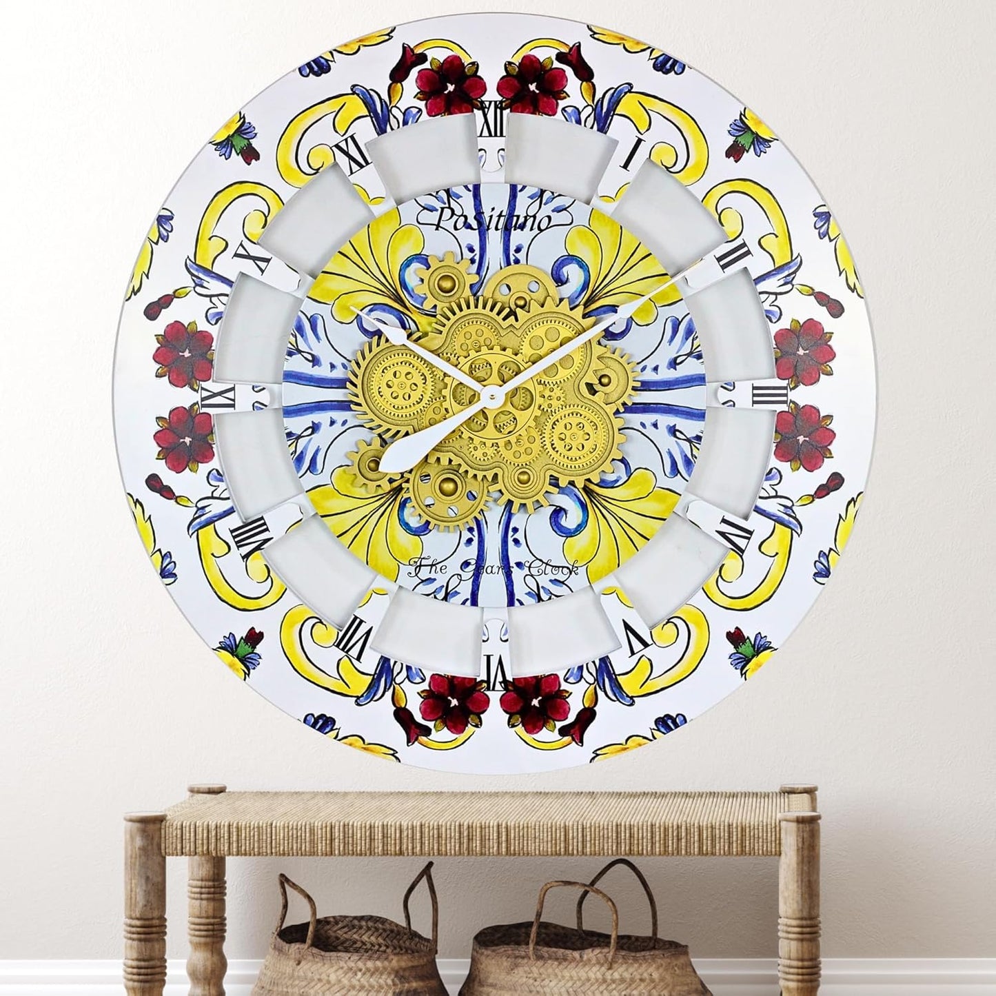 The Gears Clock Wall Clock Italy Collection with Moving Gears (Positano, 36 inch Round)