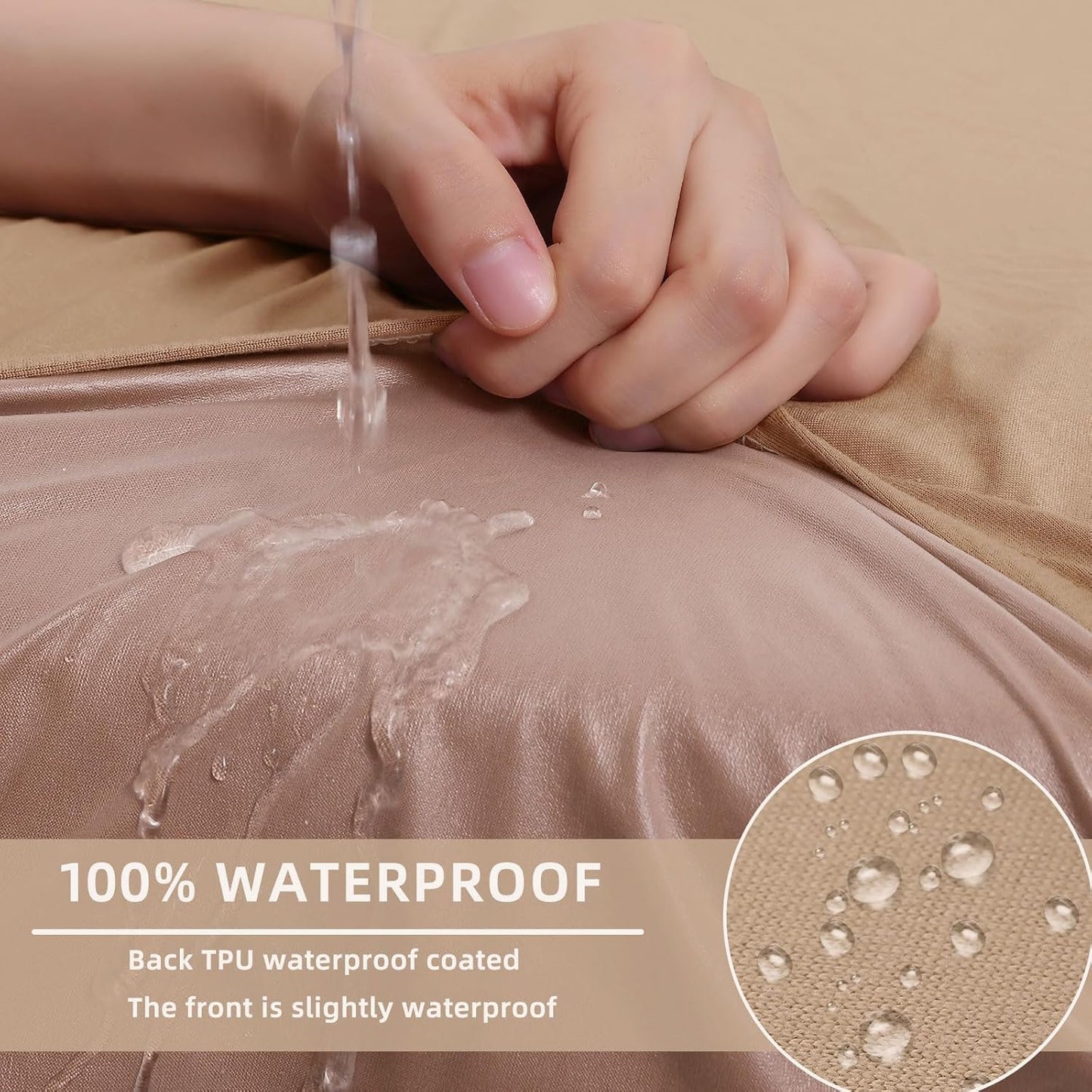 hyha Waterproof Couch Cushion Covers, Stretch Sofa Couch Seat Slipcover for Dog Washable, Non-Slip Waterproof Outdoor Cushion Covers for Patio Furniture Replacement (1 Piece for Large, Camel)