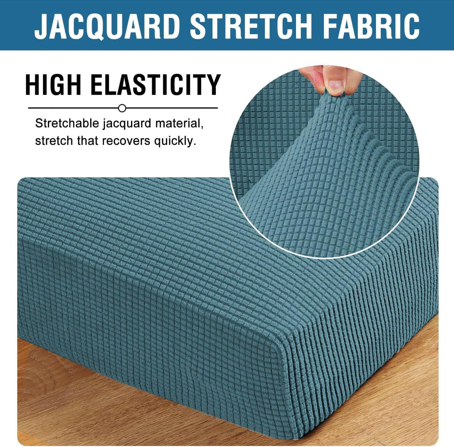 H.VERSAILTEX Super Stretch Individual Seat Cushion Covers Sofa Covers Couch Cushion Covers Slipcover Sets Thick Jacquard Textured Twill Fabric (1 Piece Sofa Cushion Cover, Storm Blue)