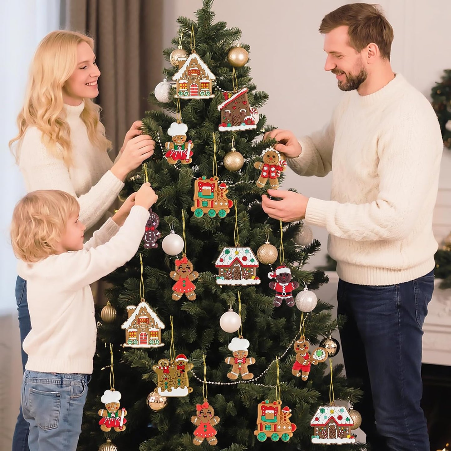 36pcs Gingerbread Man Ornaments for Christmas Tree, Assorted Gingerbread Figurines Decorations with Gingerbreads House Ornaments for Holiday Christmas Tree Home Decor