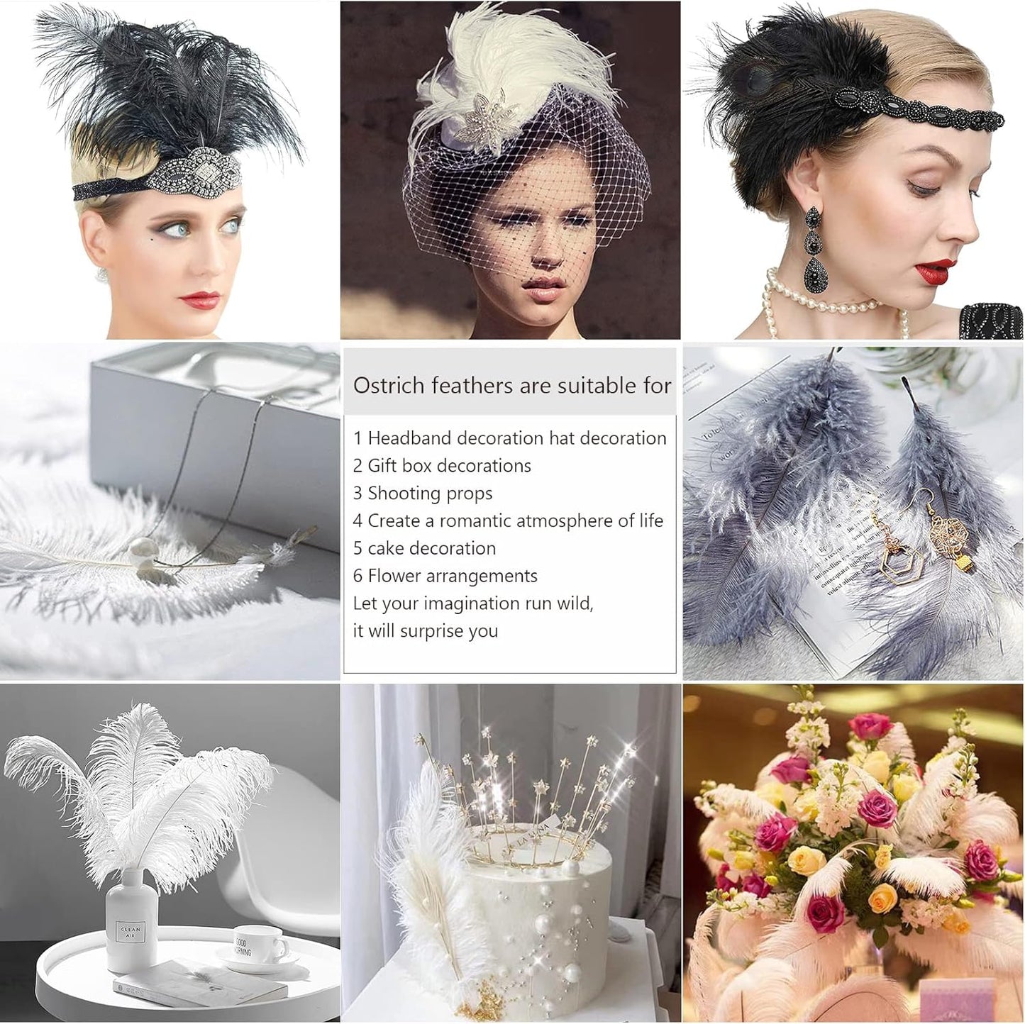 THARAHT White Ostrich Feathers 24pcs Natural Bulk 8-10Inch 20cm-25cm for Crafts Wedding Party Centerpieces Christmas Tree Decoration Feathers