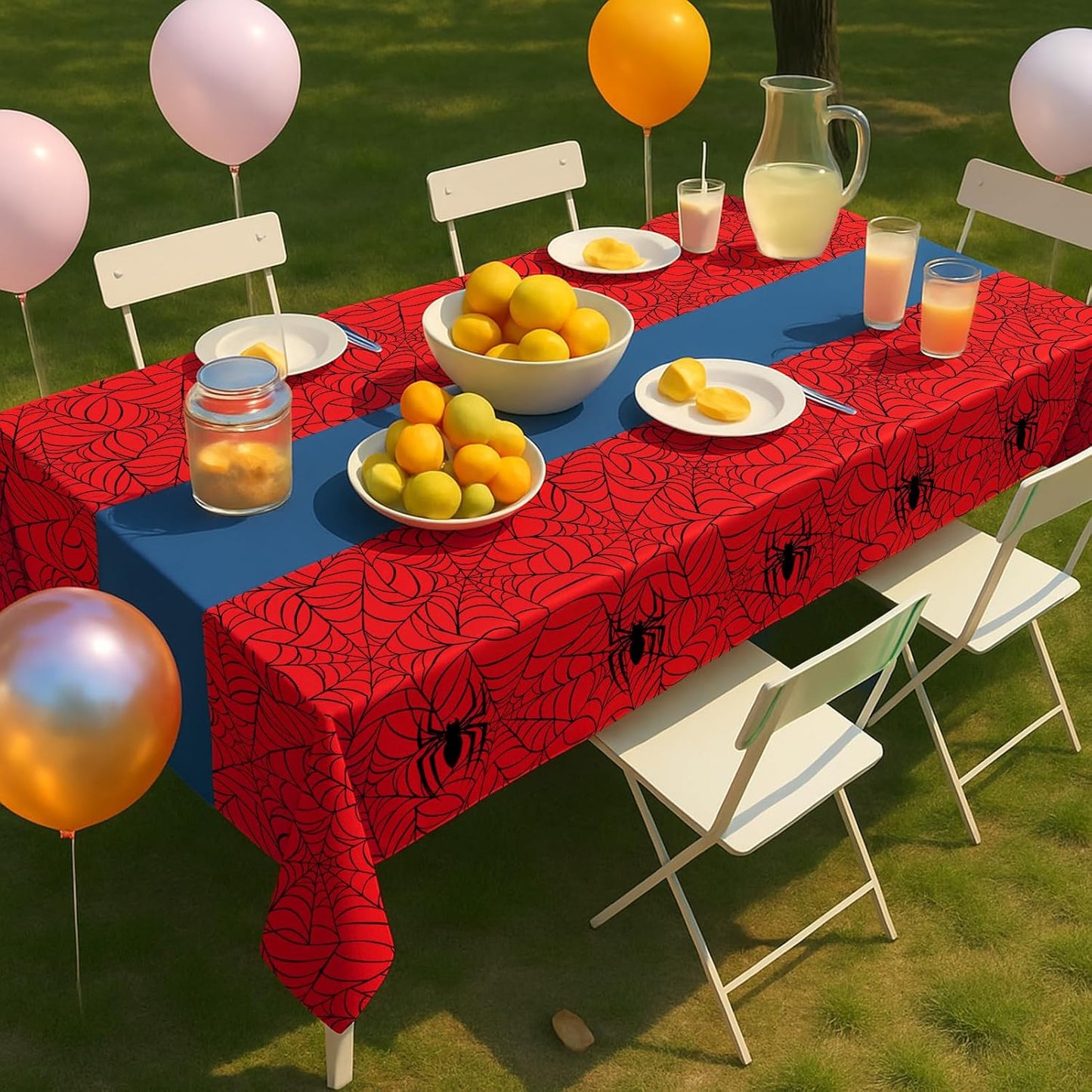6-Pack Spider Theme Tablecloths - 54x108 Inch Disposable Plastic Table Covers for Birthday & Halloween Parties, Red & Blue Web Design Decorations for Little Ones, Adults, Indoor/Outdoor Event